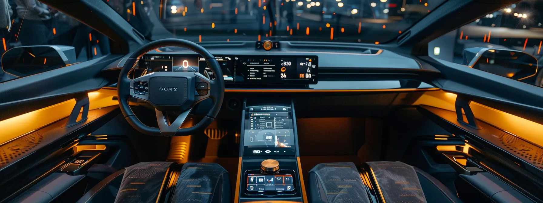 a sleek, modern car dashboard showcasing cutting-edge technology and advanced safety features, highlighting the importance of these elements in the decision between new and used cars.