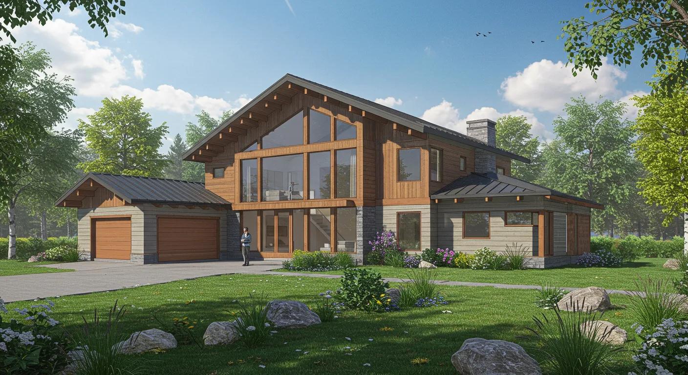 House designed with passive solar principles, showcasing south-facing orientation and overhangs House designed with passive solar principles, showcasing south-facing orientation and overhangs