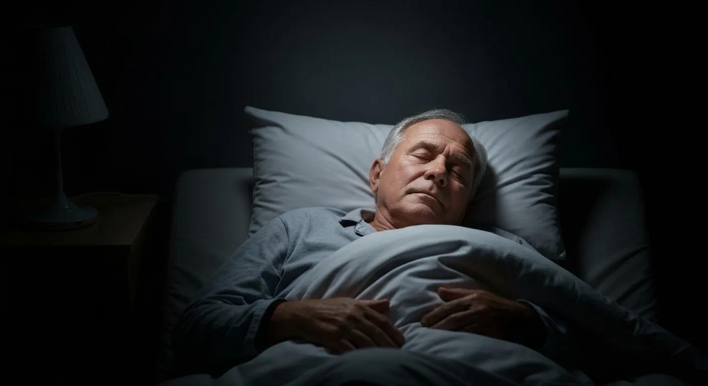 Person sleeping peacefully in a dark room, representing enhanced sleep quality with MK-677