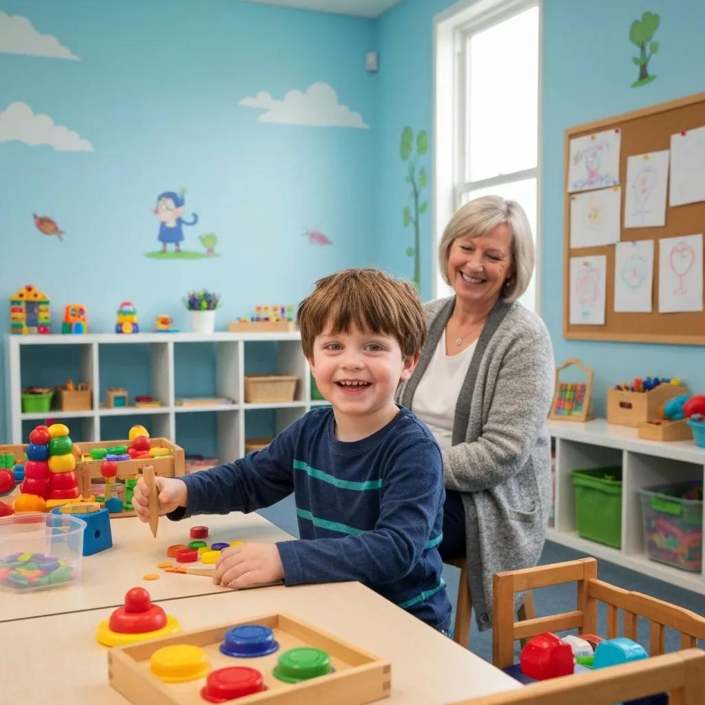 A child actively choosing activities during a therapy session, demonstrating self-motivation and self-management within Pivotal Response Treatment