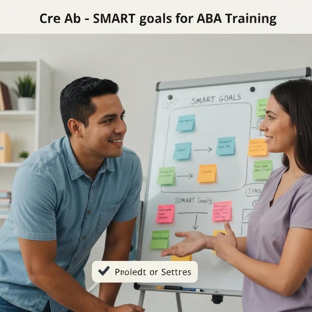A parent and therapist collaborating to set SMART goals for ABA training, highlighting teamwork and clear objectives