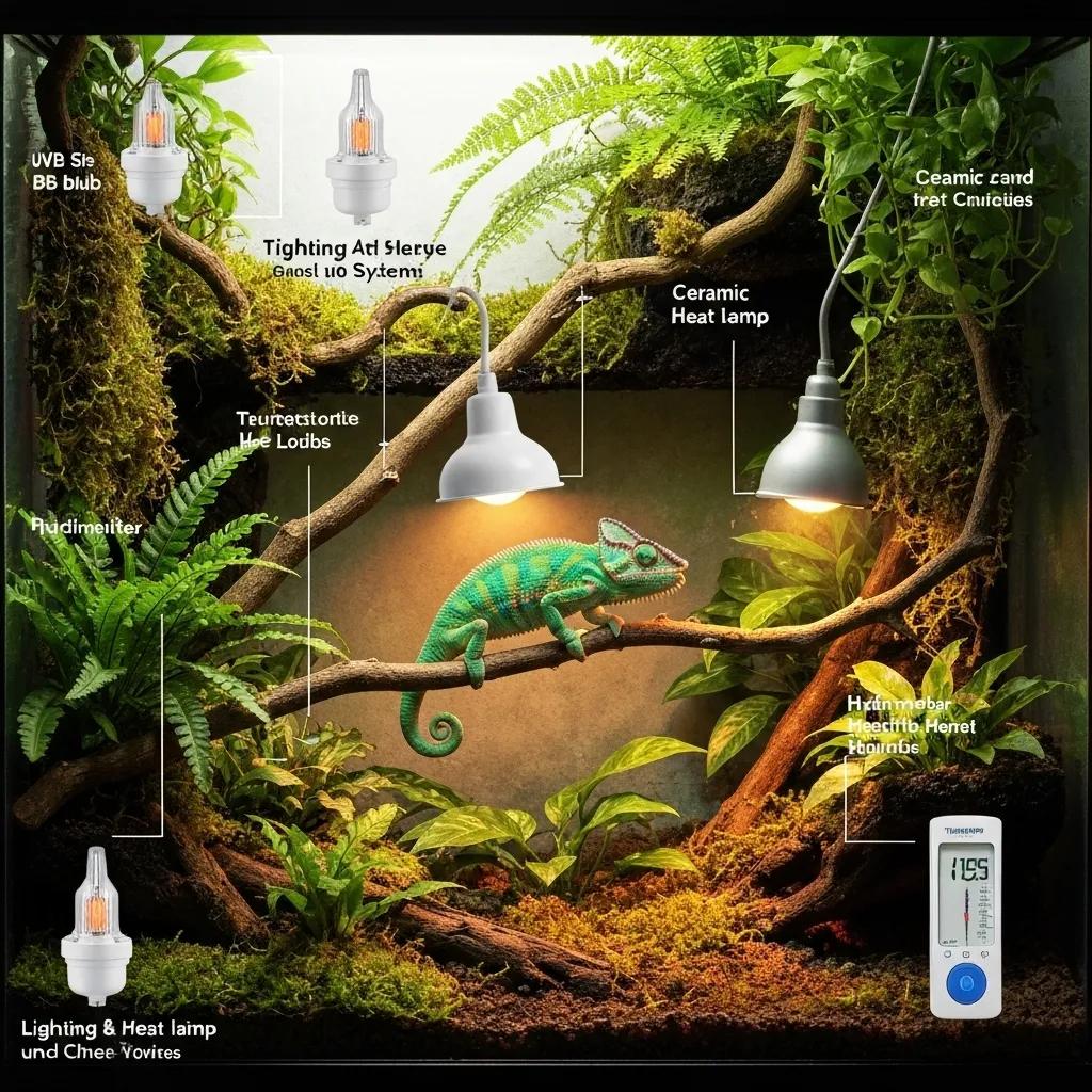 Lighting and heating systems for veiled chameleon habitat