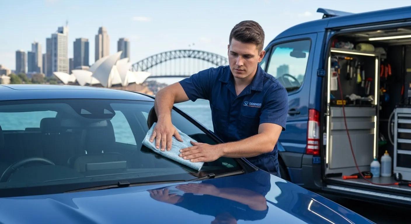 Professional car detailer in Sydney working on a luxury vehicle, showcasing mobile detailing services