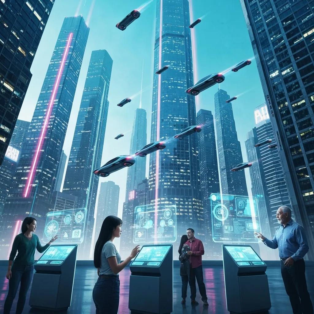 A dynamic visual montage showcasing diverse industries being revolutionized by AI agents in customer service