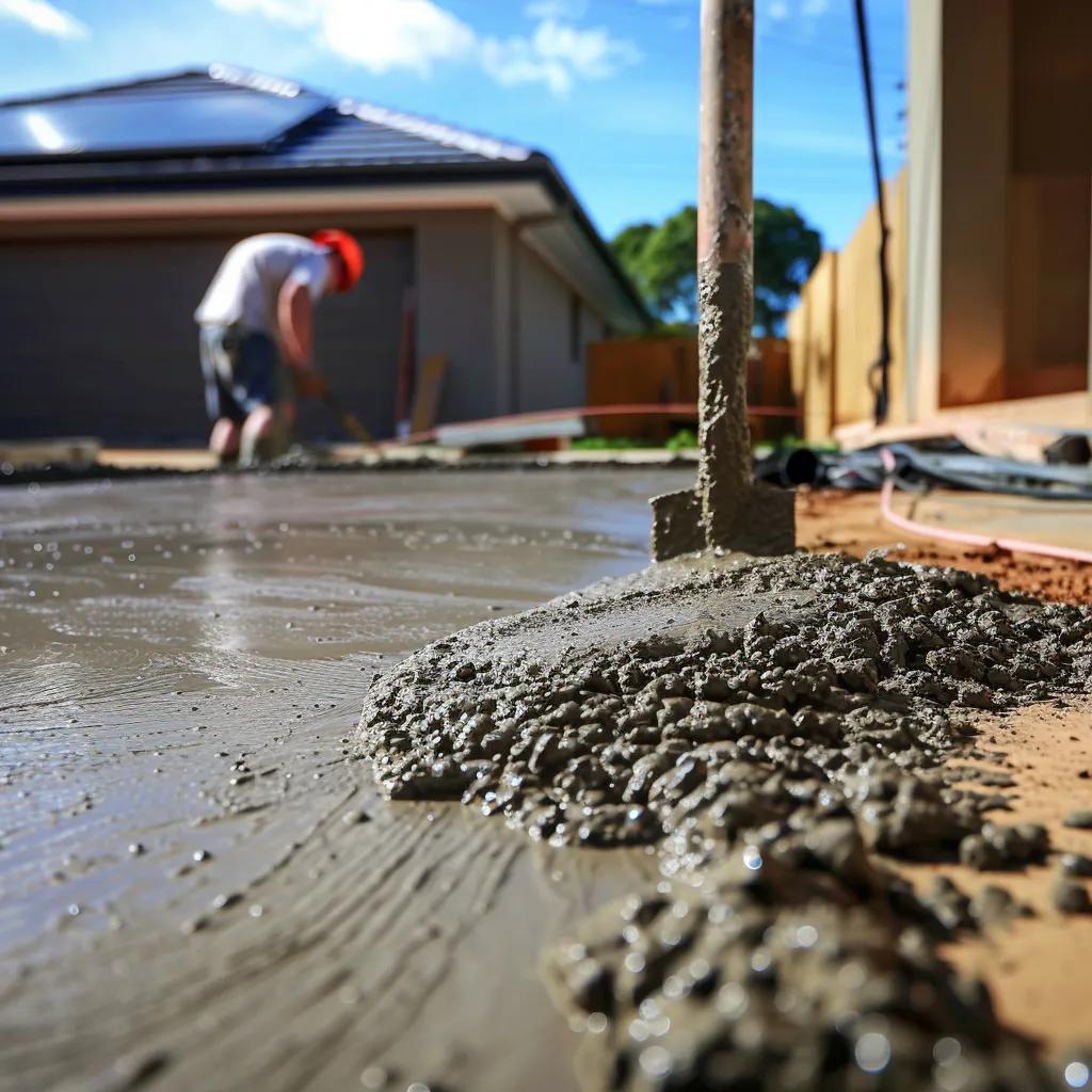 Concrete contractor pouring fresh concrete for a residential driveway in Clyde North