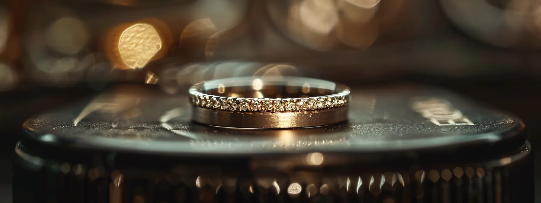 a close-up of a gleaming classic wedding band displayed on a ring sizer, showcasing the importance of accurate measurement for a perfect fit.