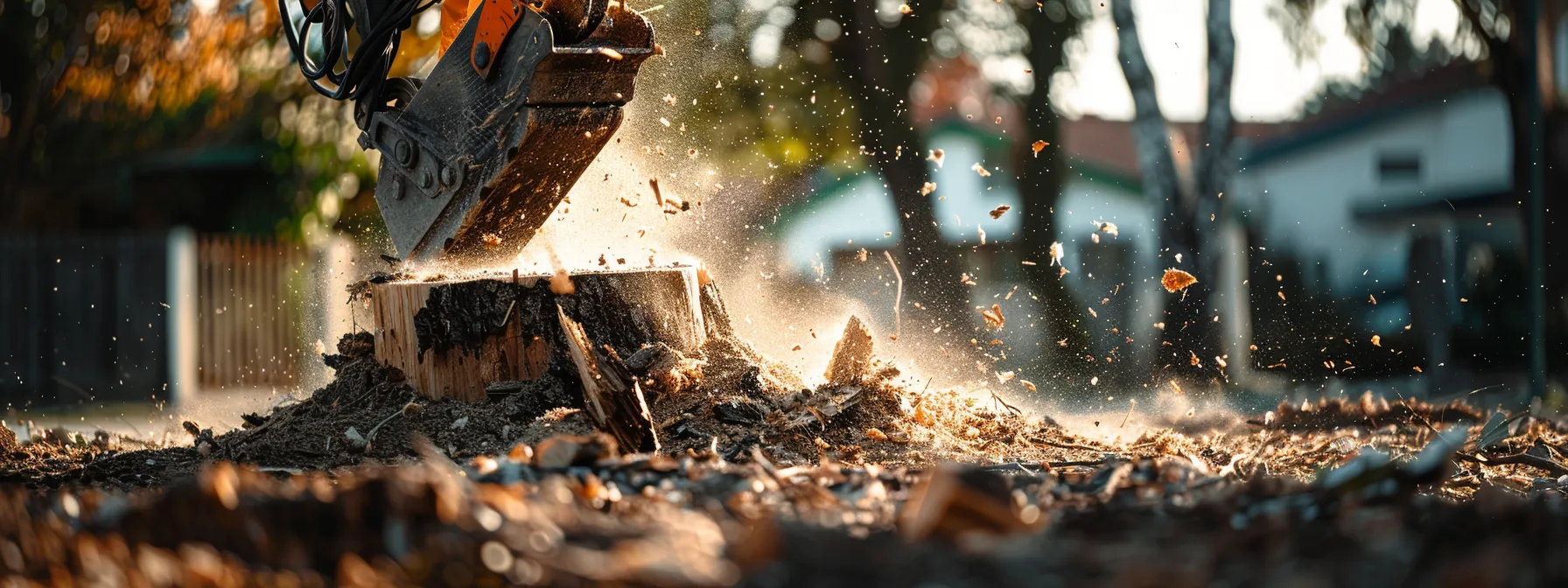 a professional stump grinding service efficiently removing a large stump from a property.