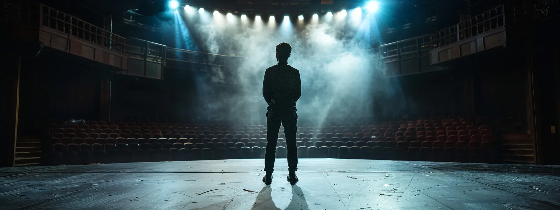 a slender male actor confidently stands center stage in a dramatic film scene, challenging traditional stereotypes of leading roles in hollywood.