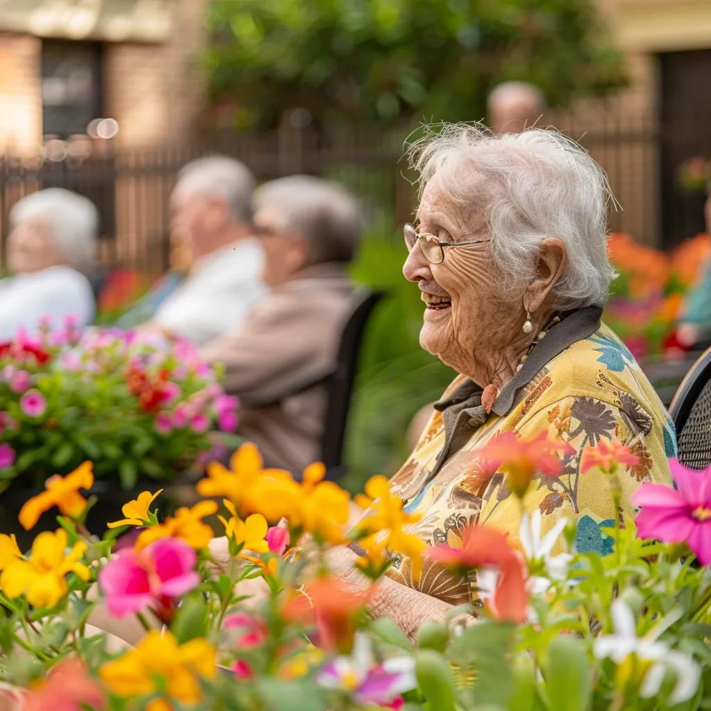 Elderly individuals with dementia enjoying a sensory garden outing