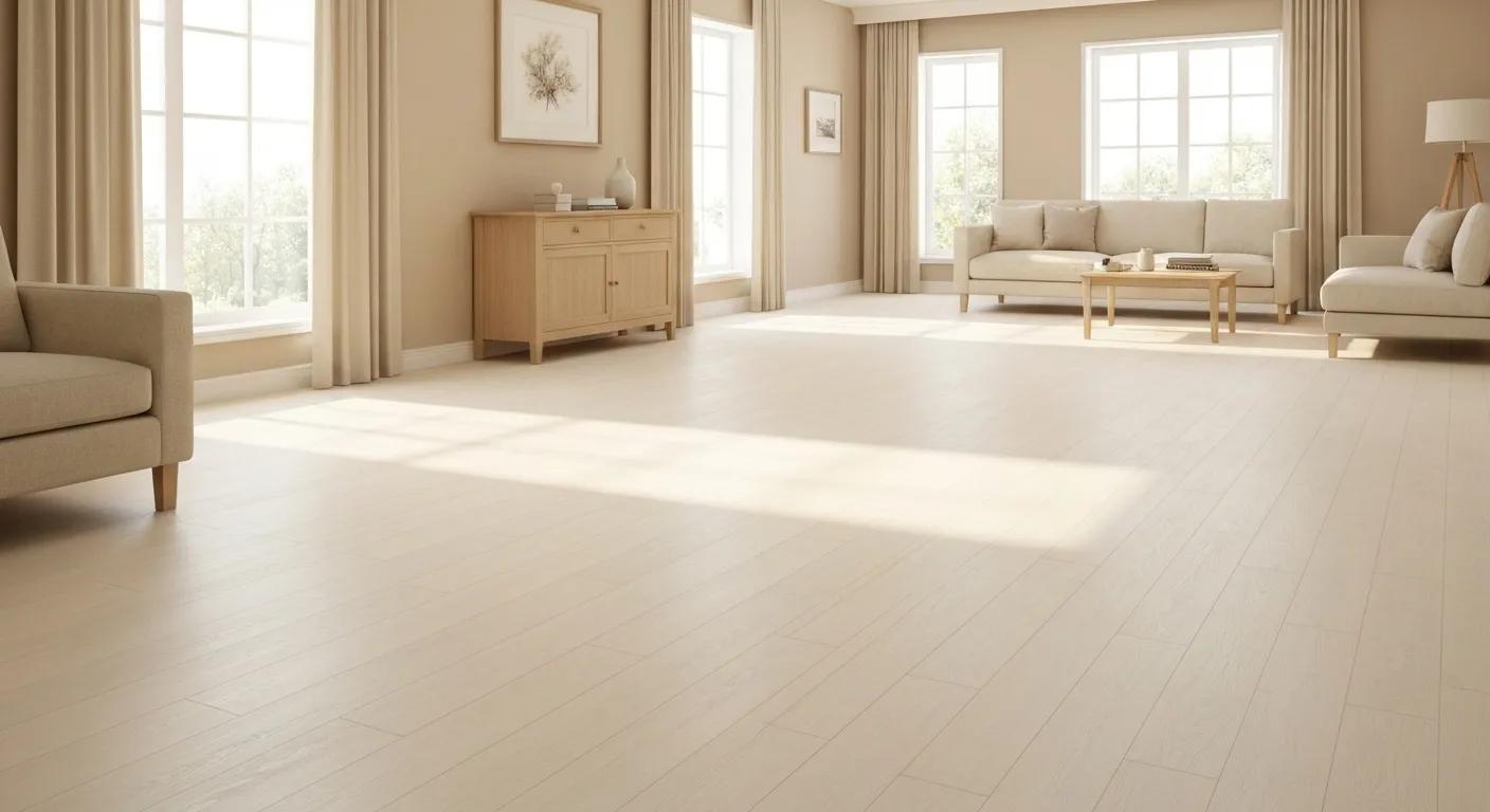 Bright, airy living space with light-coloured flooring, illustrating how flooring colour impacts mood and perception of space.