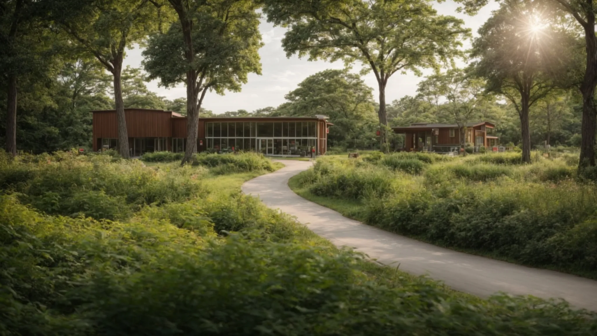 a broad, serene view of cedar hill with a visible clinic amidst lush greenery, symbolizing the community's commitment to comprehensive healthcare and treatment options.