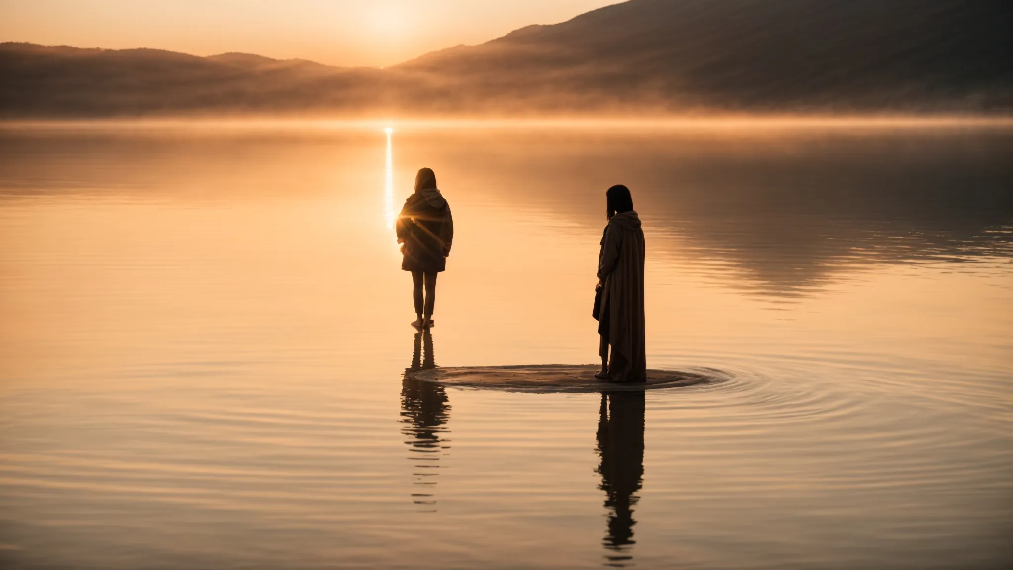 a sole figure stands at the edge of a vast, shimmering lake at sunrise, a metaphor for the journey of crafting a unique personal brand story.