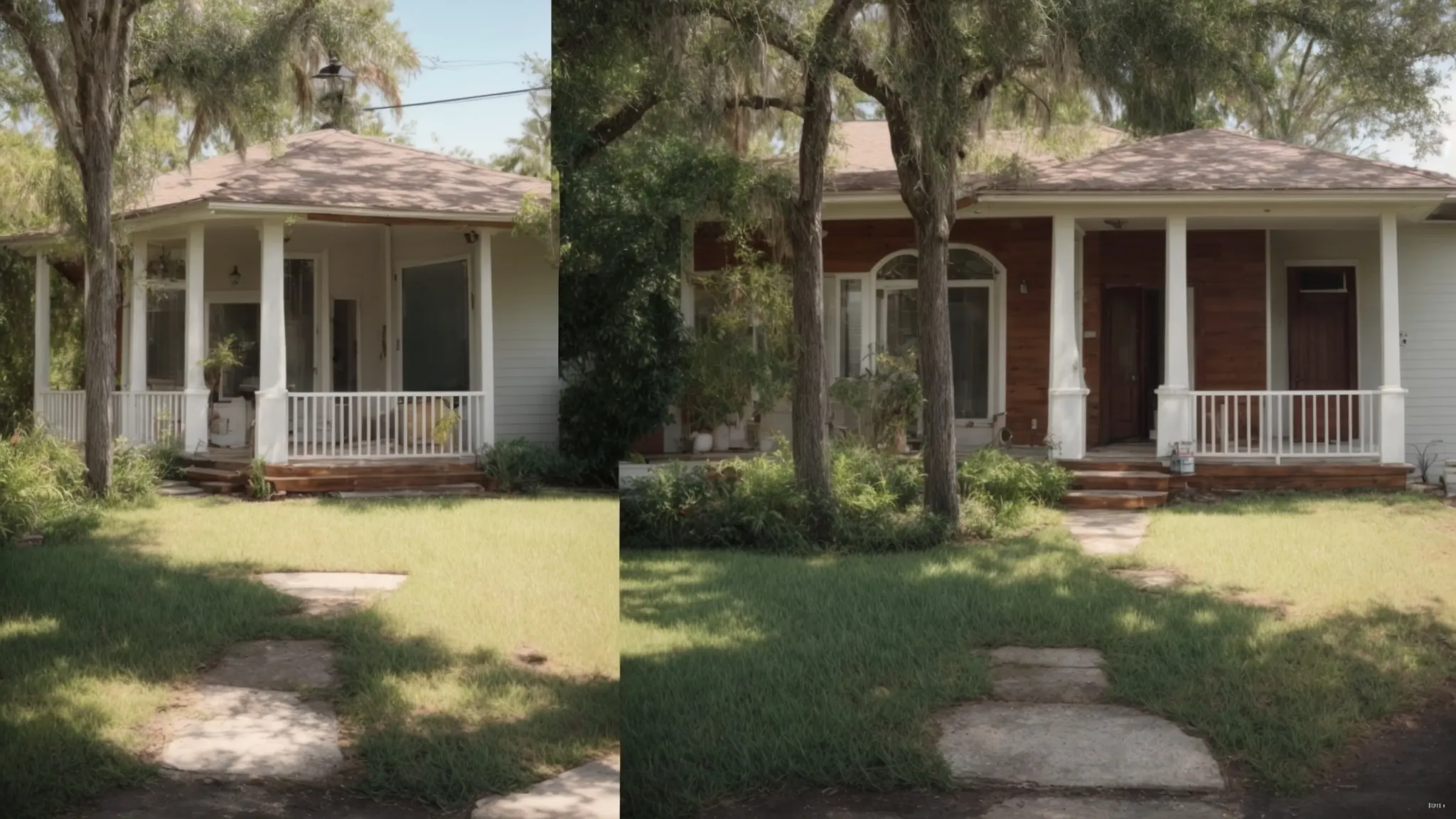 a before-and-after snapshot of a once dull, unkempt house, now shining and immaculately clean under the bright tampa sunshine, showcases the transformative impact of professional washing services.