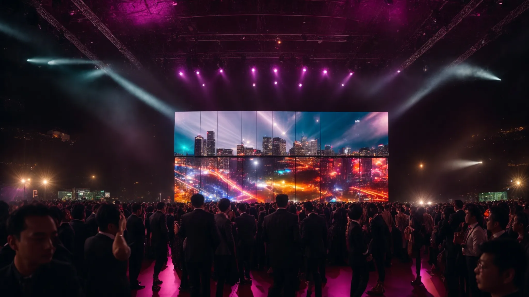 a large led display illuminates a corporate event, captivating attendees with vibrant visuals.