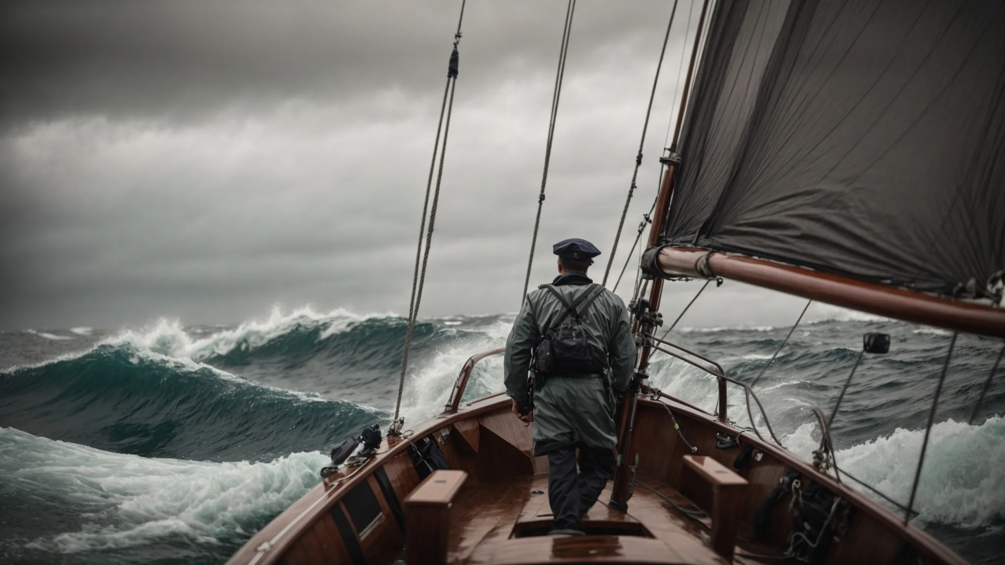 a solitary sailor skillfully navigates a tumultuous sea, embodying the art of turning challenges into triumphs.