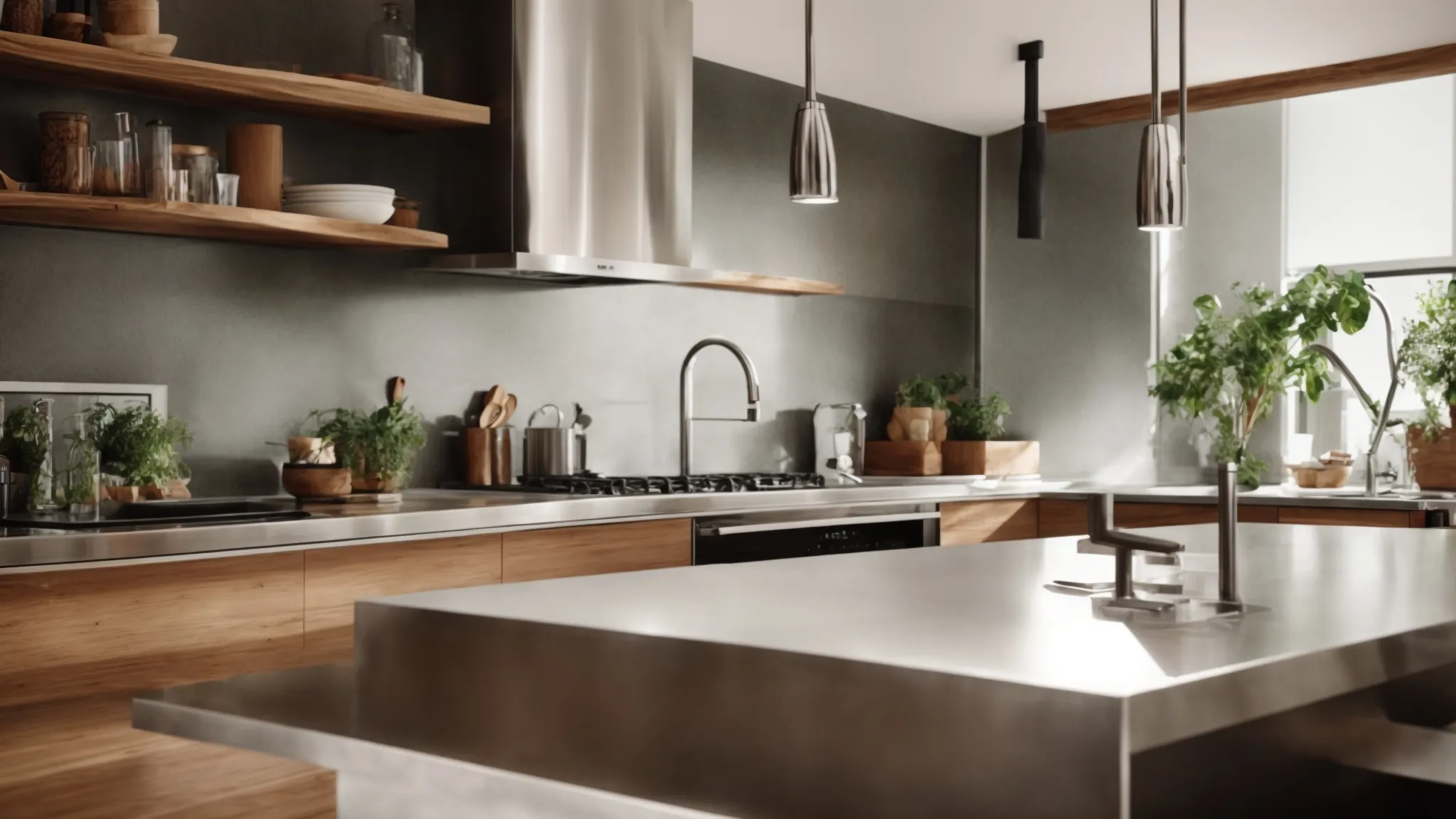 a modern, eco-friendly kitchen featuring a sleek, low-flow faucet above a stainless steel sink and an energy-efficient dishwasher to the side.