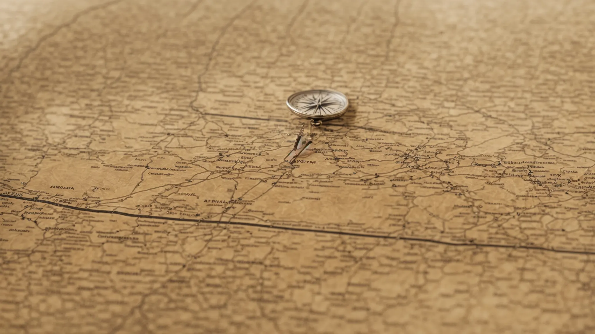 a compass on a wrinkled map, symbolizing navigation through challenging terrain.