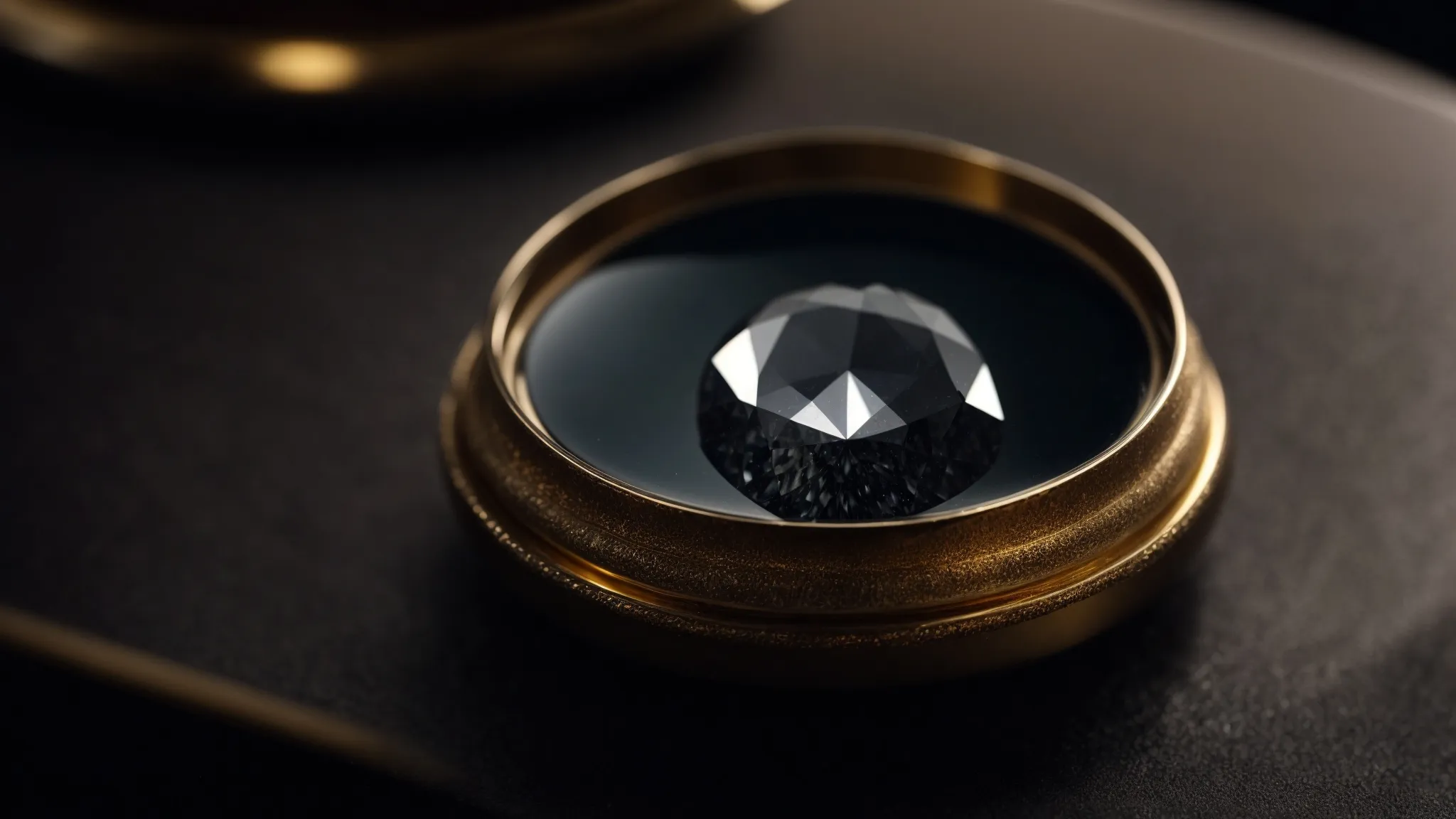 a jeweler's loupe magnifies a gleaming black diamond, devoid of imperfections, exuding elegance and mystery.