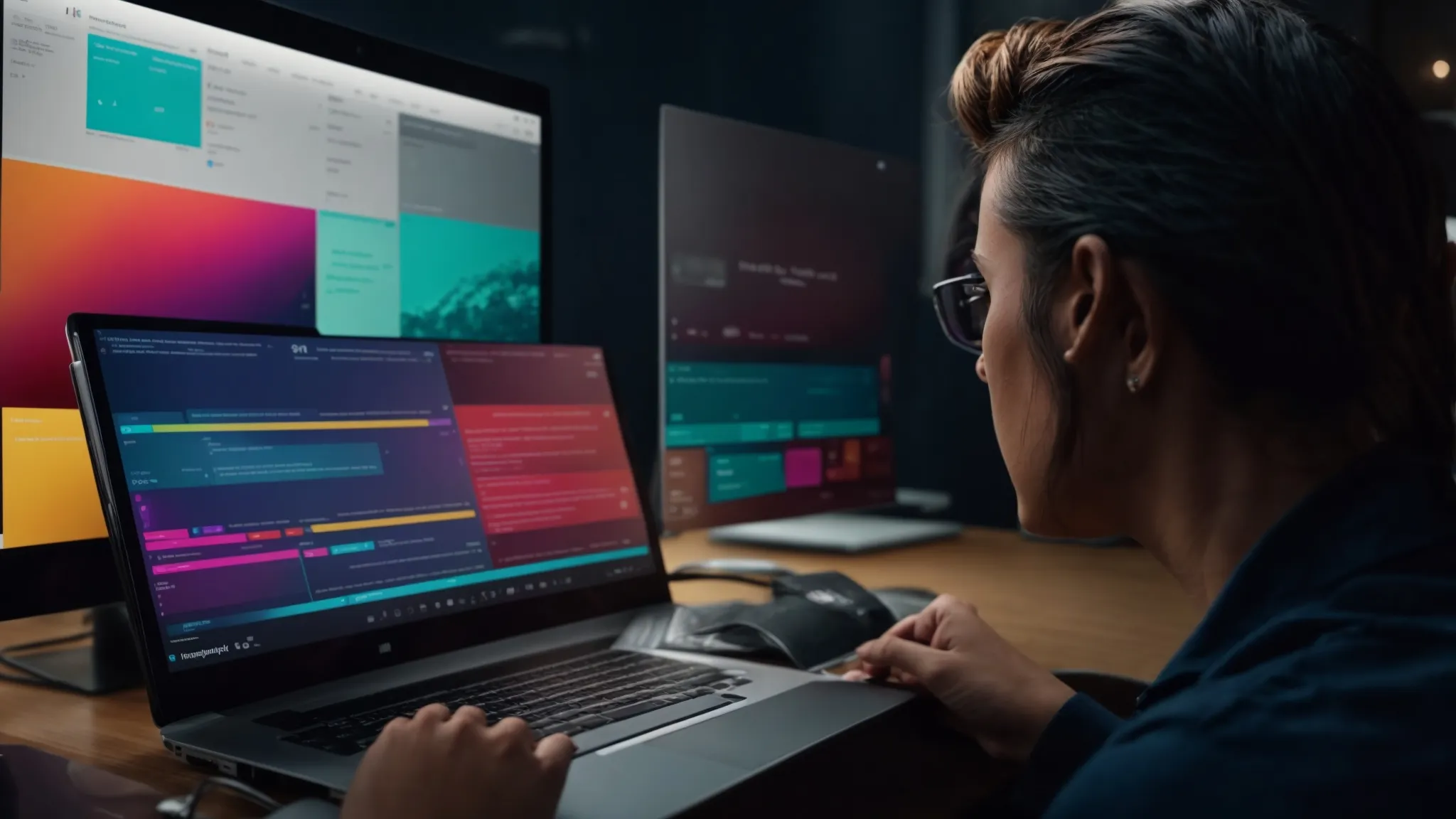 a marketer intently reviews a colorful email performance dashboard on a sleek, modern computer screen, plotting the next personalized campaign move.