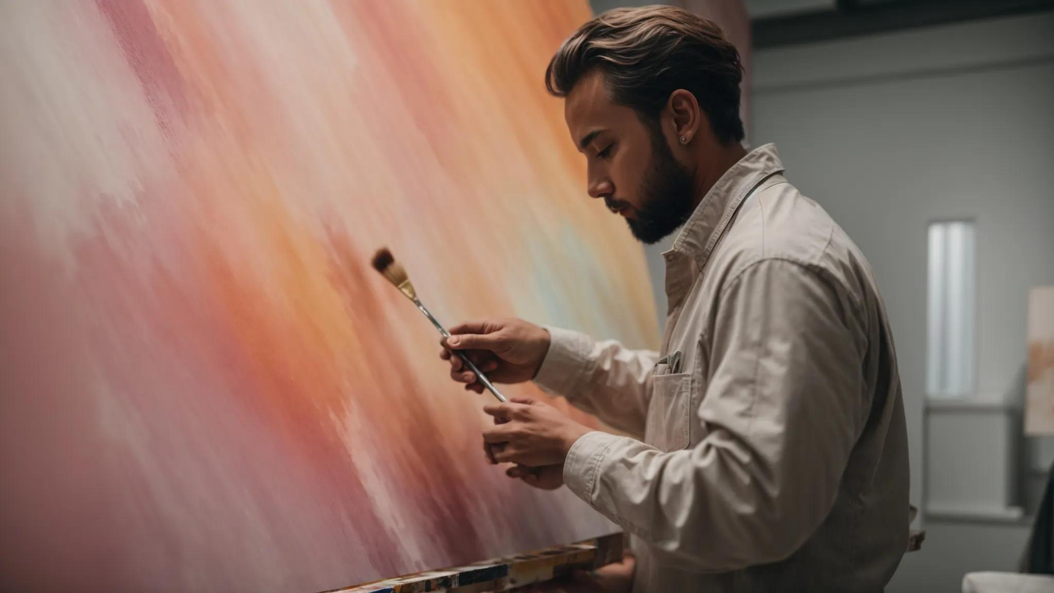 a painter thoughtfully blending a new hue onto a vast, evolving canvas.