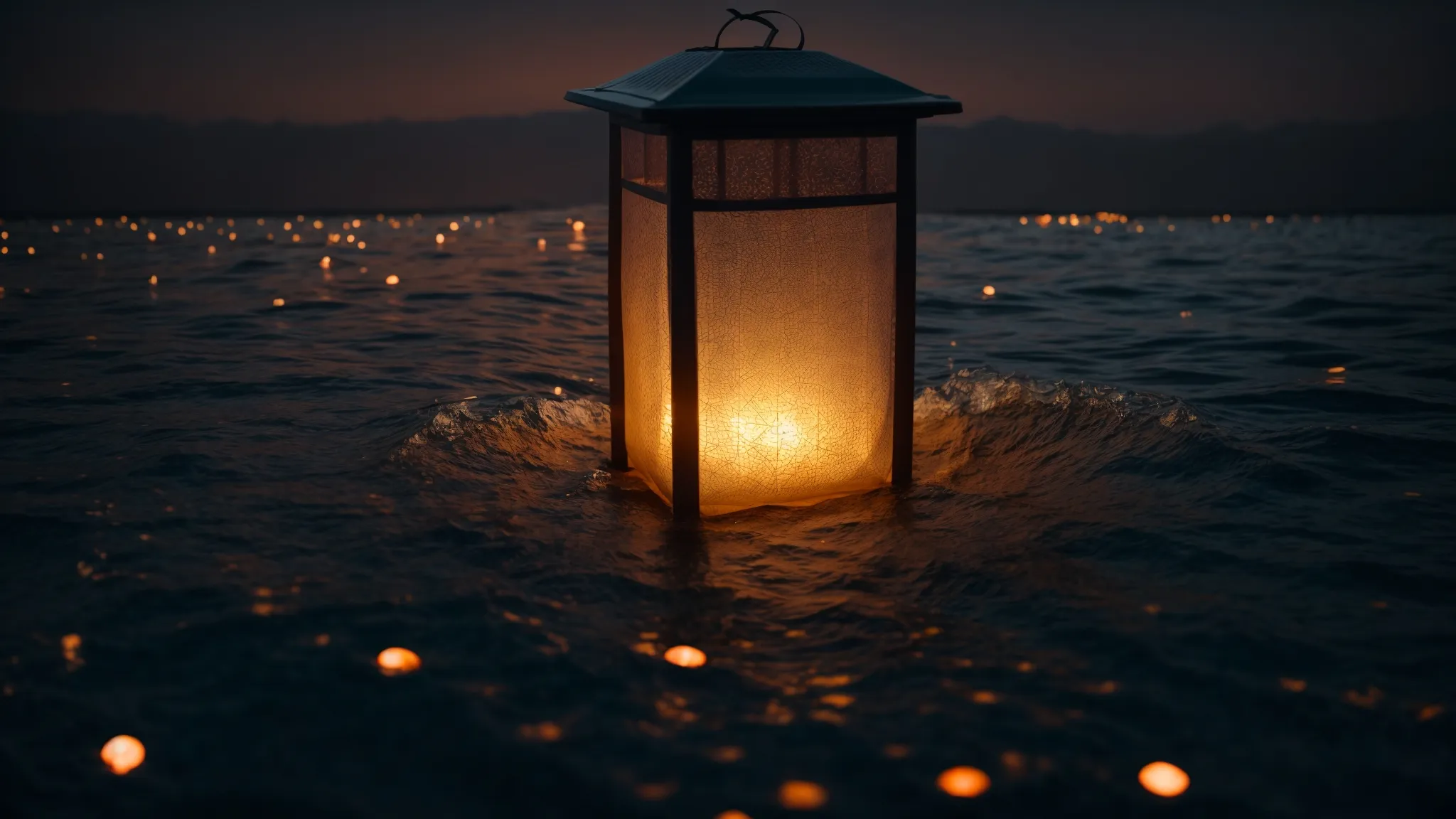 a glowing lantern floating over an ocean of scattered data points, illuminating patterns hidden beneath.