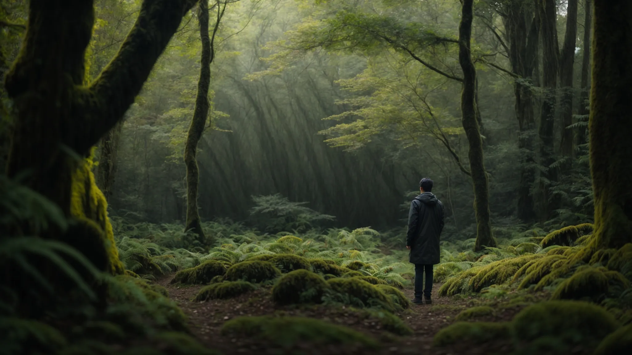 a person stands at the entrance of a vast digital forest, ready to navigate through its pathways.