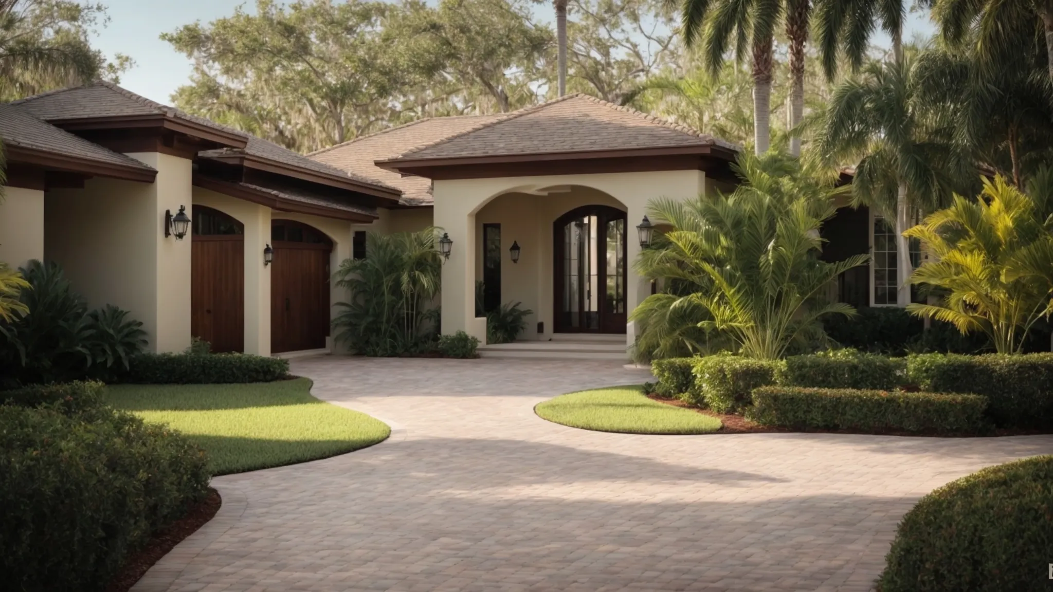 a tampa home's driveway transforms from a dull, stained surface to a vibrant, clean space under the bright florida sun.