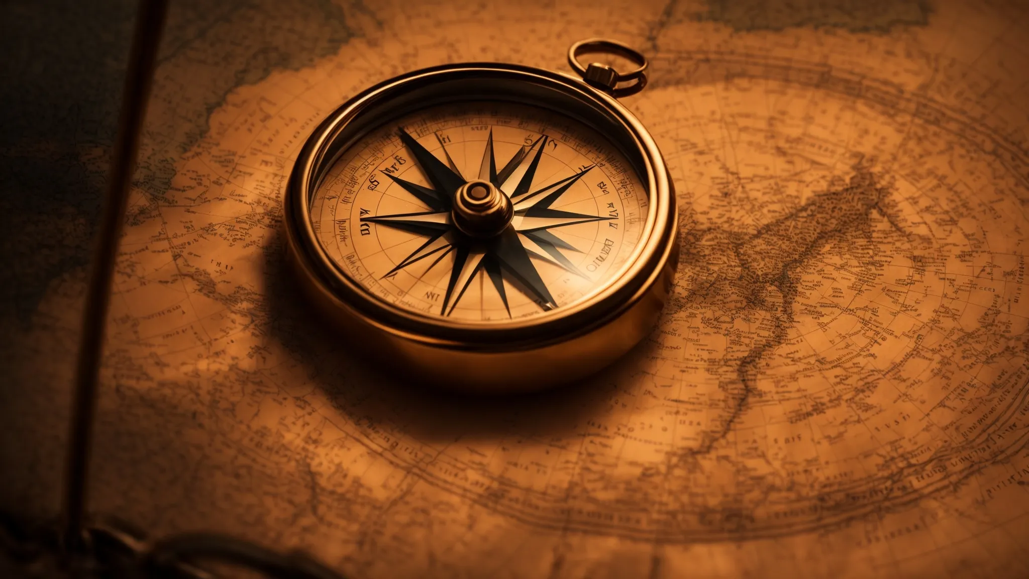 a compass resting on an ancient map under the soft glow of sunrise, symbolizing the journey of setting the right course towards seo success.