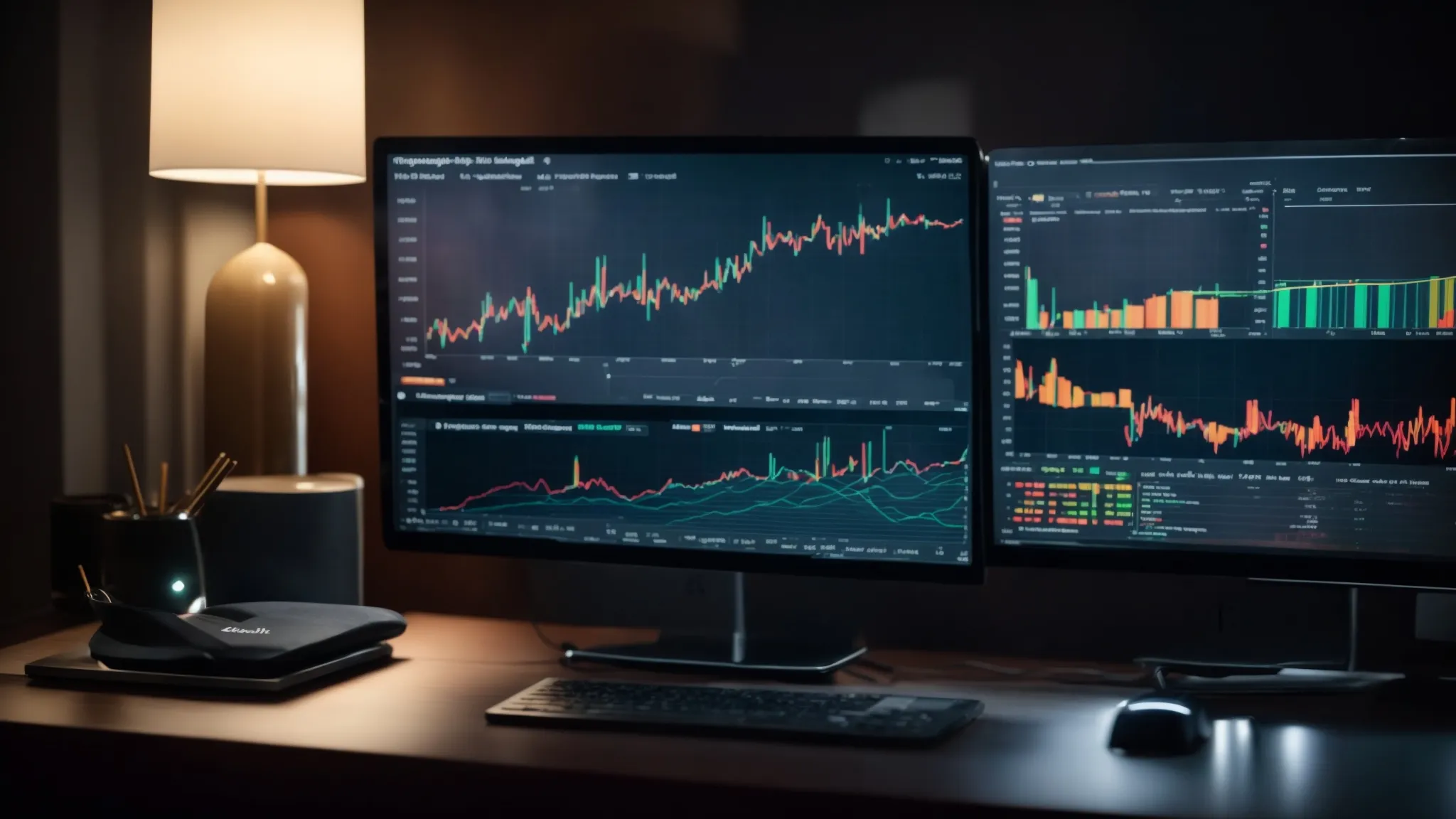 a computer screen displays vibrant graphs and analytics charts, showcasing search engine performance metrics.