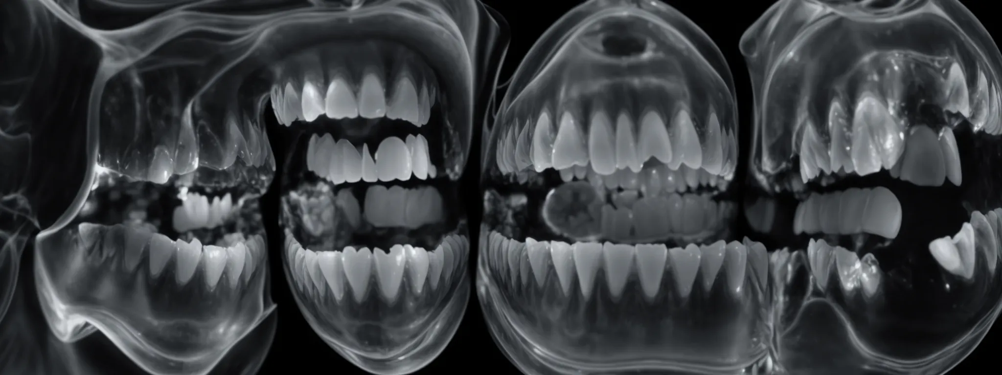 a panoramic dental x-ray showing a crowded jaw with impacted wisdom teeth.