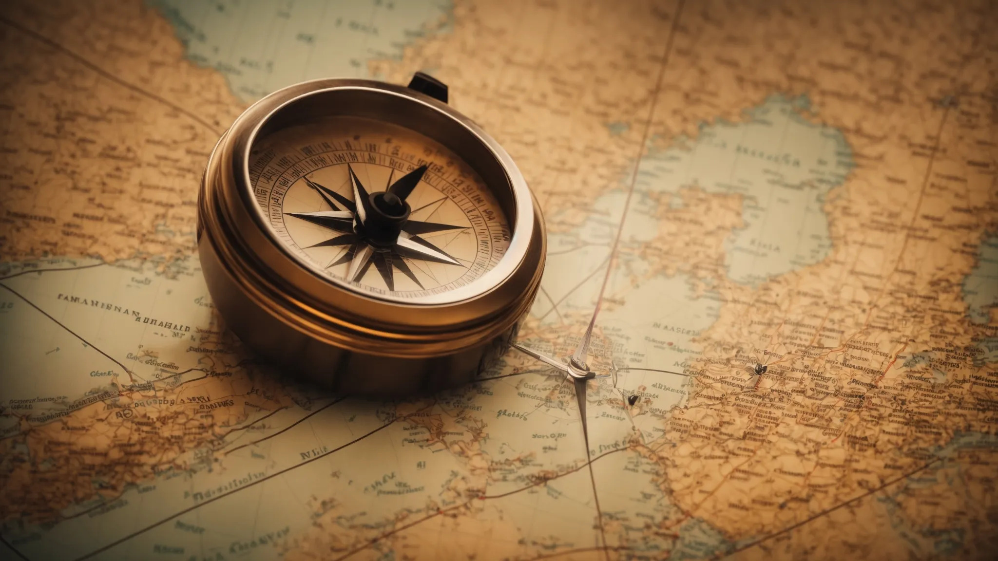 a compass on a map pinpointing different locations, symbolizing precise navigation and strategy in targeting.