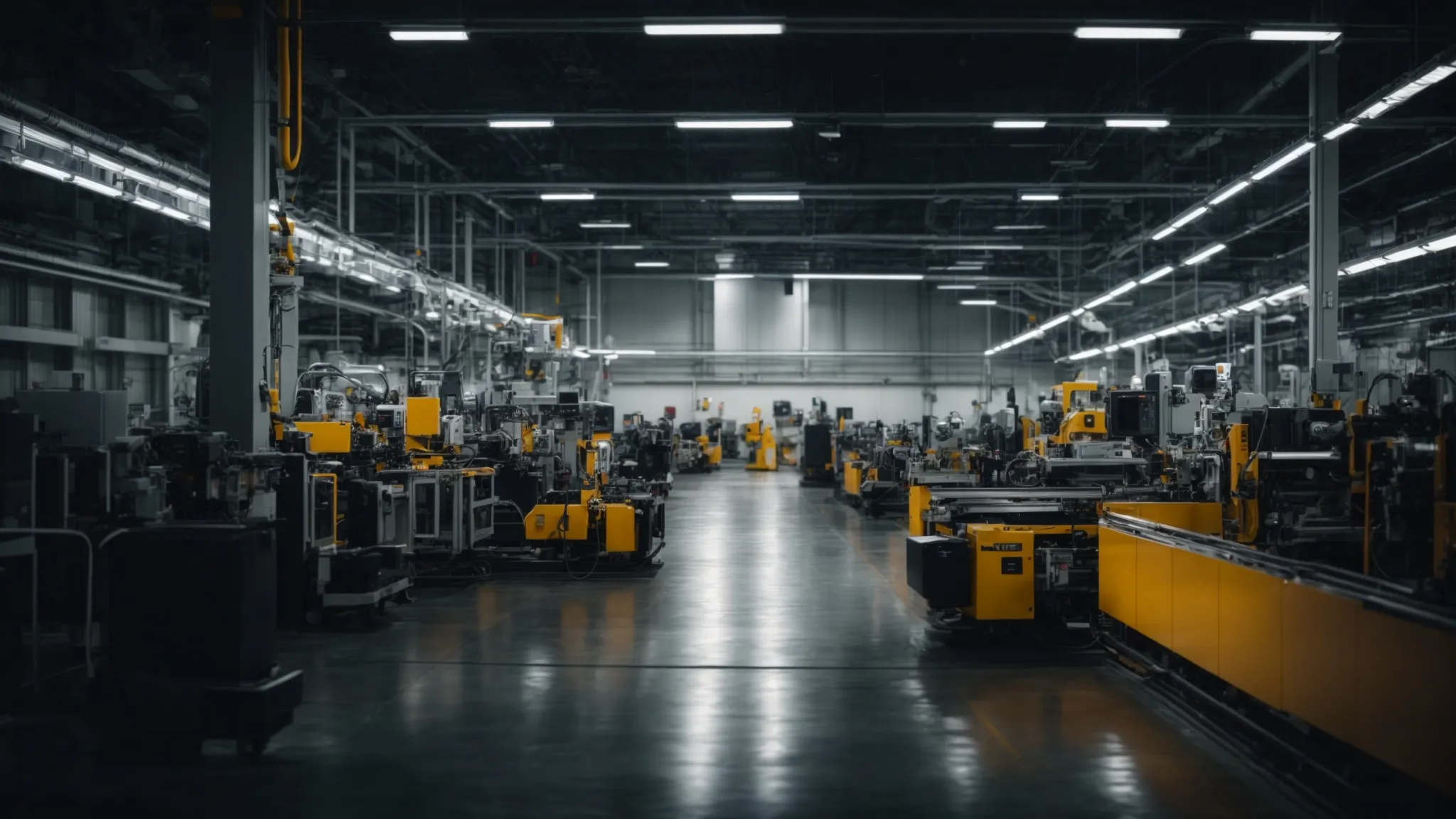 a sleek, modern factory floor filled with automated machinery efficiently working under bright lights.