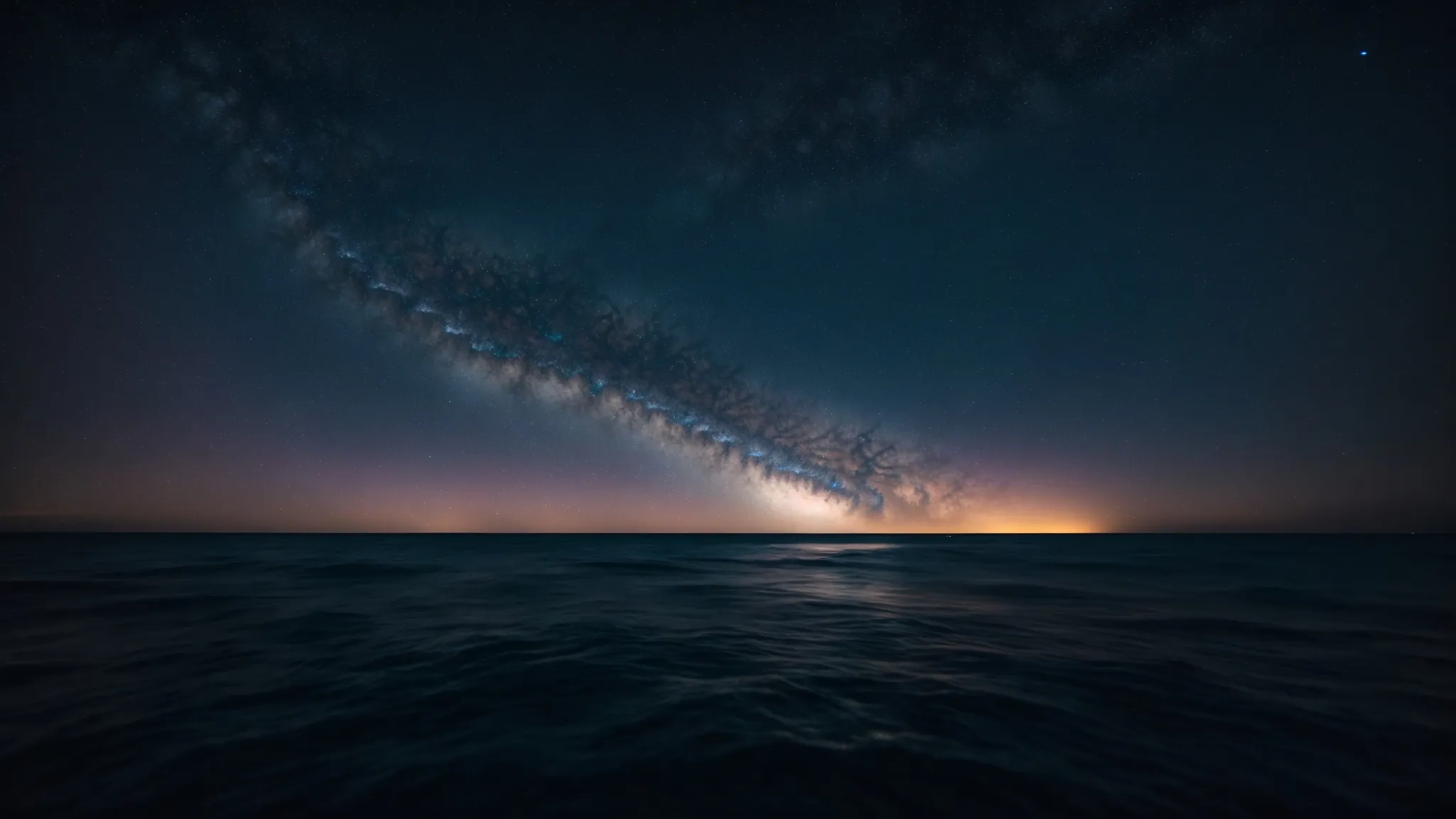 a vast ocean illuminated by digital signals under a starry sky, representing endless possibilities in the digital world.