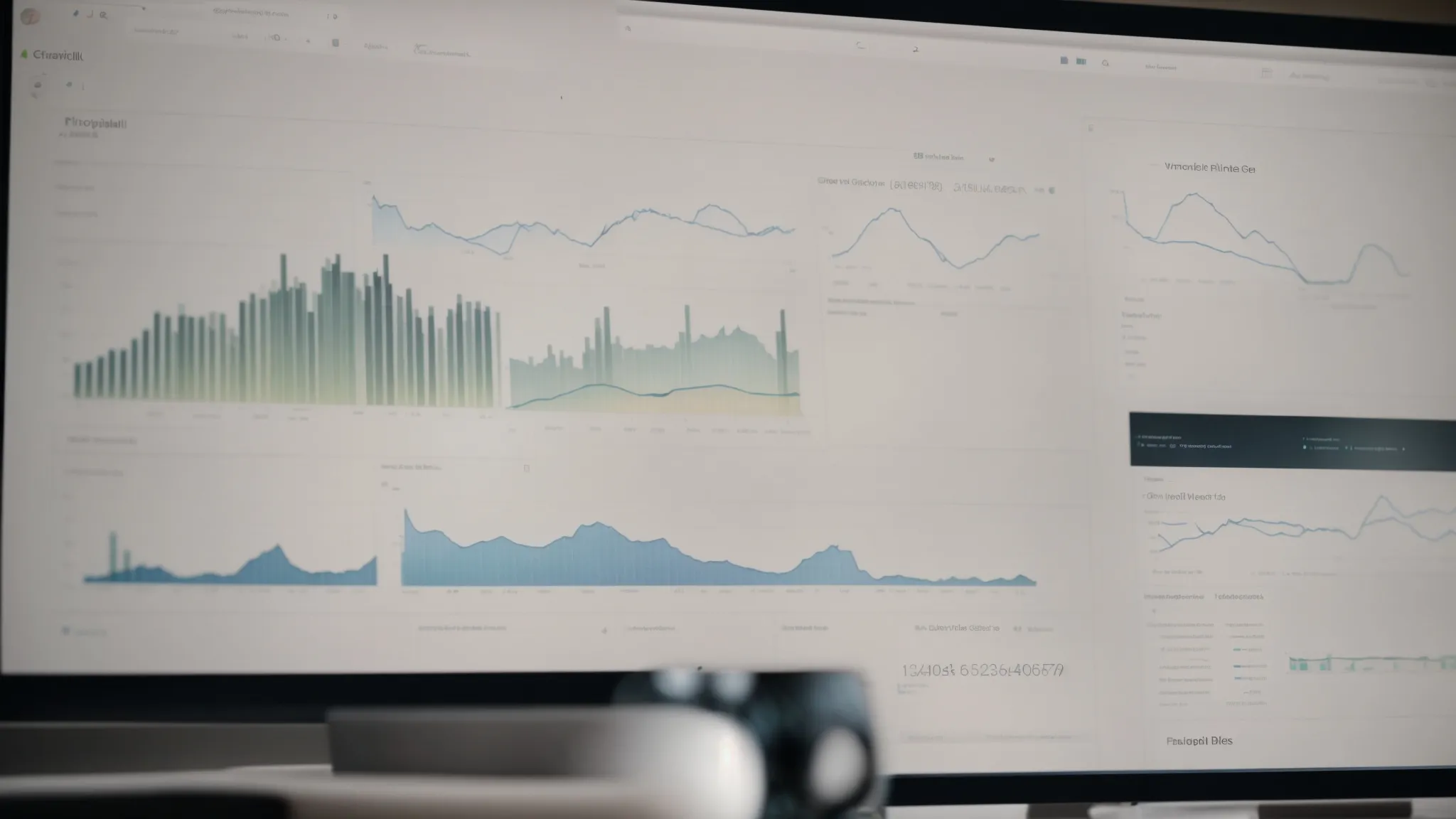 a computer screen displays graphs and charts analyzing website traffic and backlink profiles.