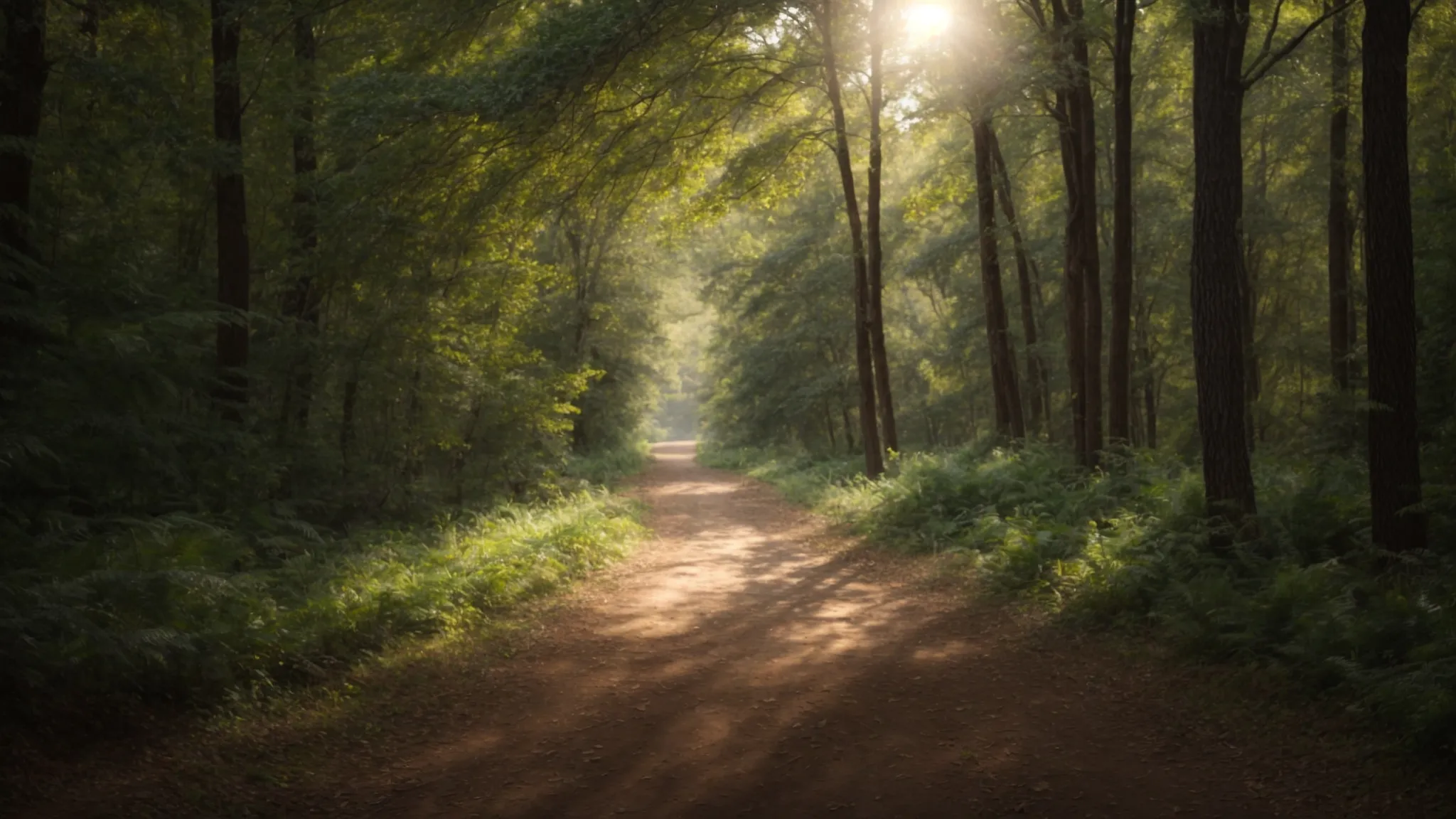 a wide, sunlit path leading through a serene, unblemished forest, symbolizing the journey toward enhancing website traffic.