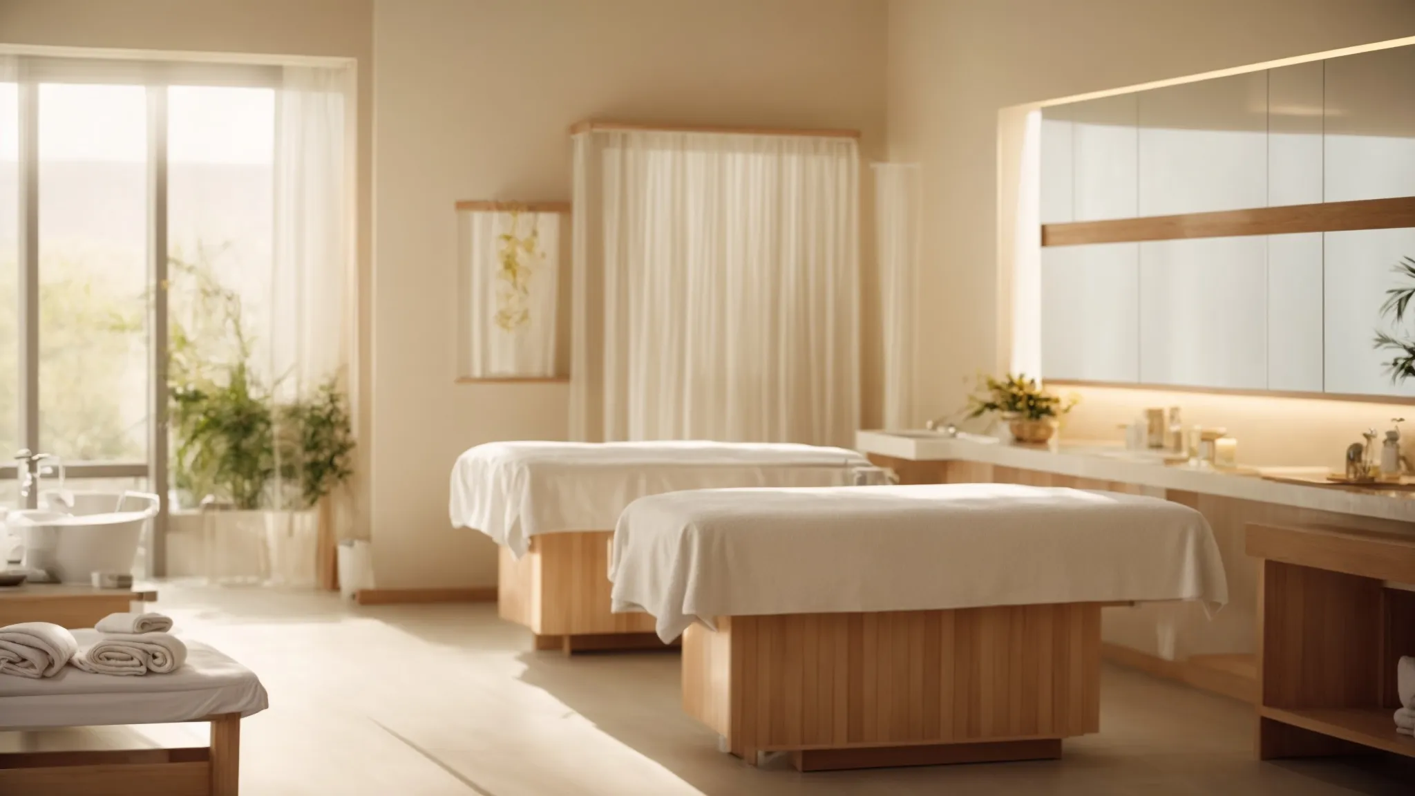 a serene med spa room, equipped with advanced technology, bathed in soft, calming light.