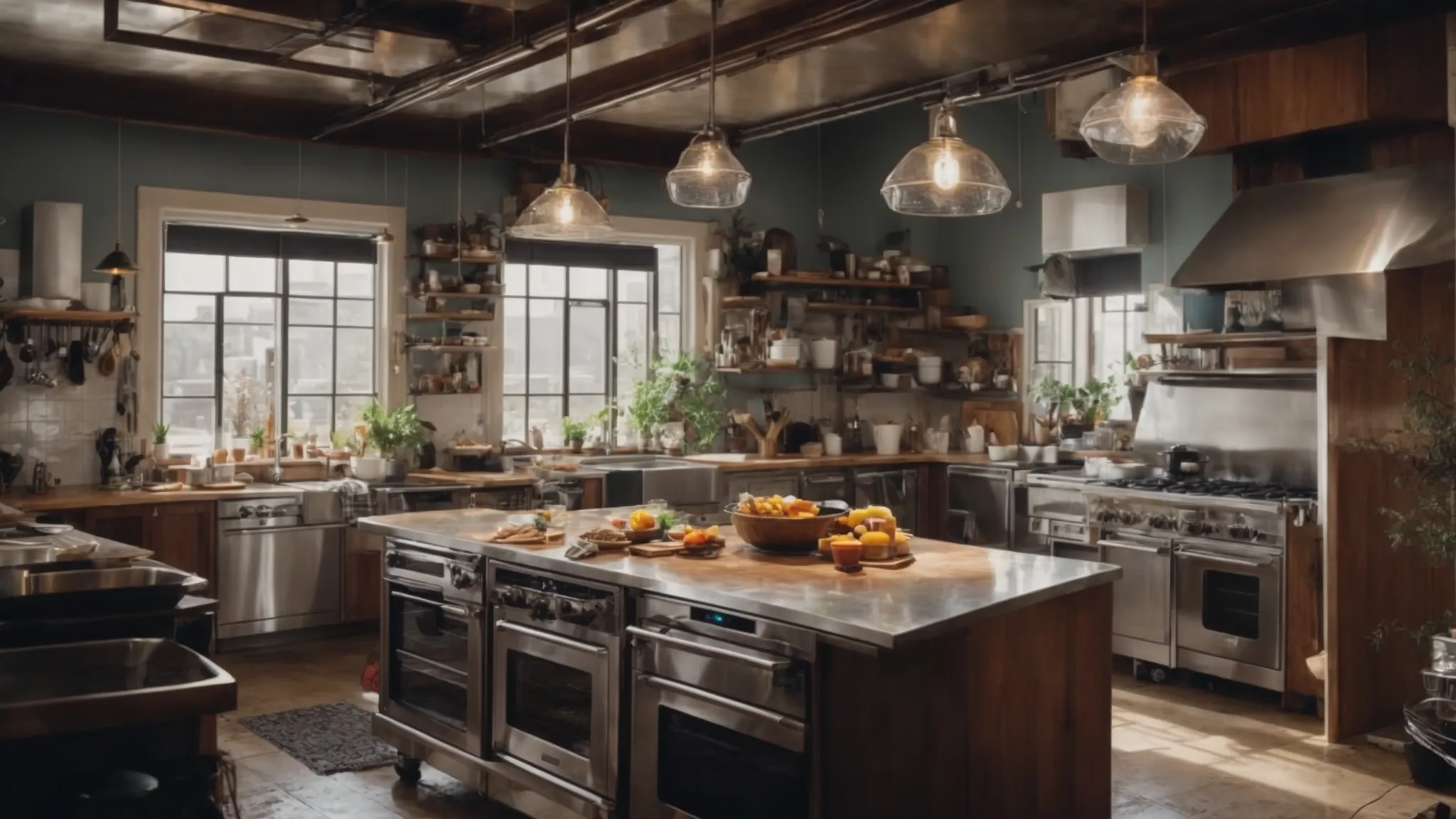 a neat, commercial kitchen stands in pristine condition next to a cluttered, messy kitchen, highlighting the contrast between professional cleaning services and diy efforts.