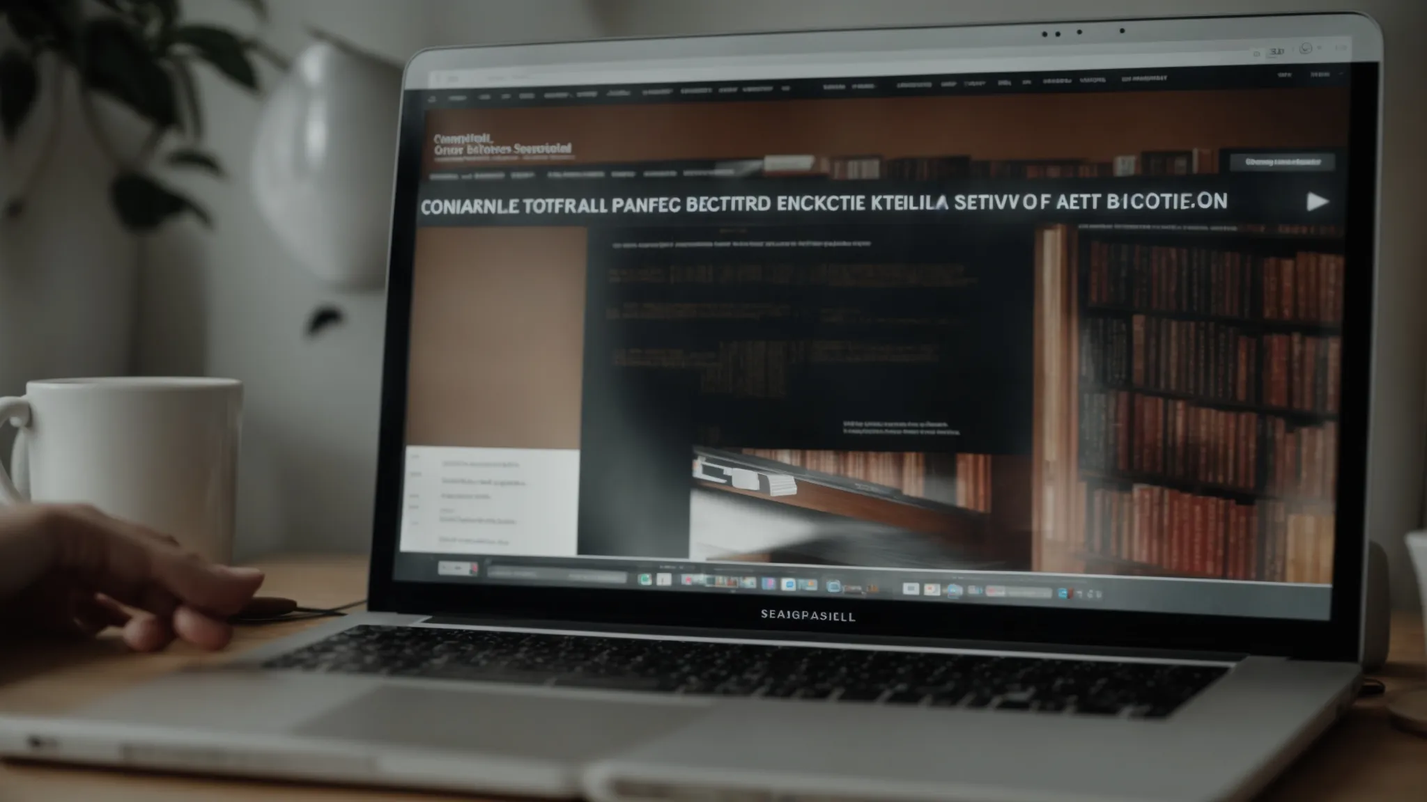 a person browsing through a digital library of seo resources on a computer screen, highlighting ethical strategies.