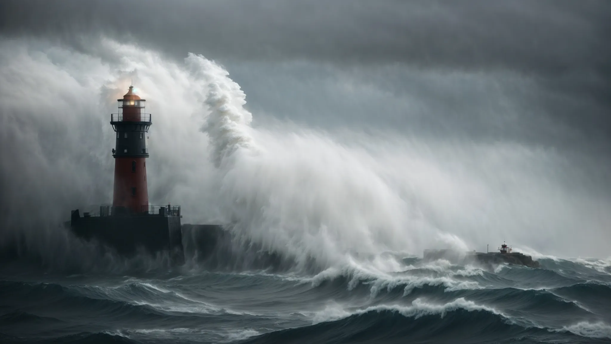 a lighthouse stands tall amidst a stormy sea, its beam cutting through the fog to guide ships safely to shore.