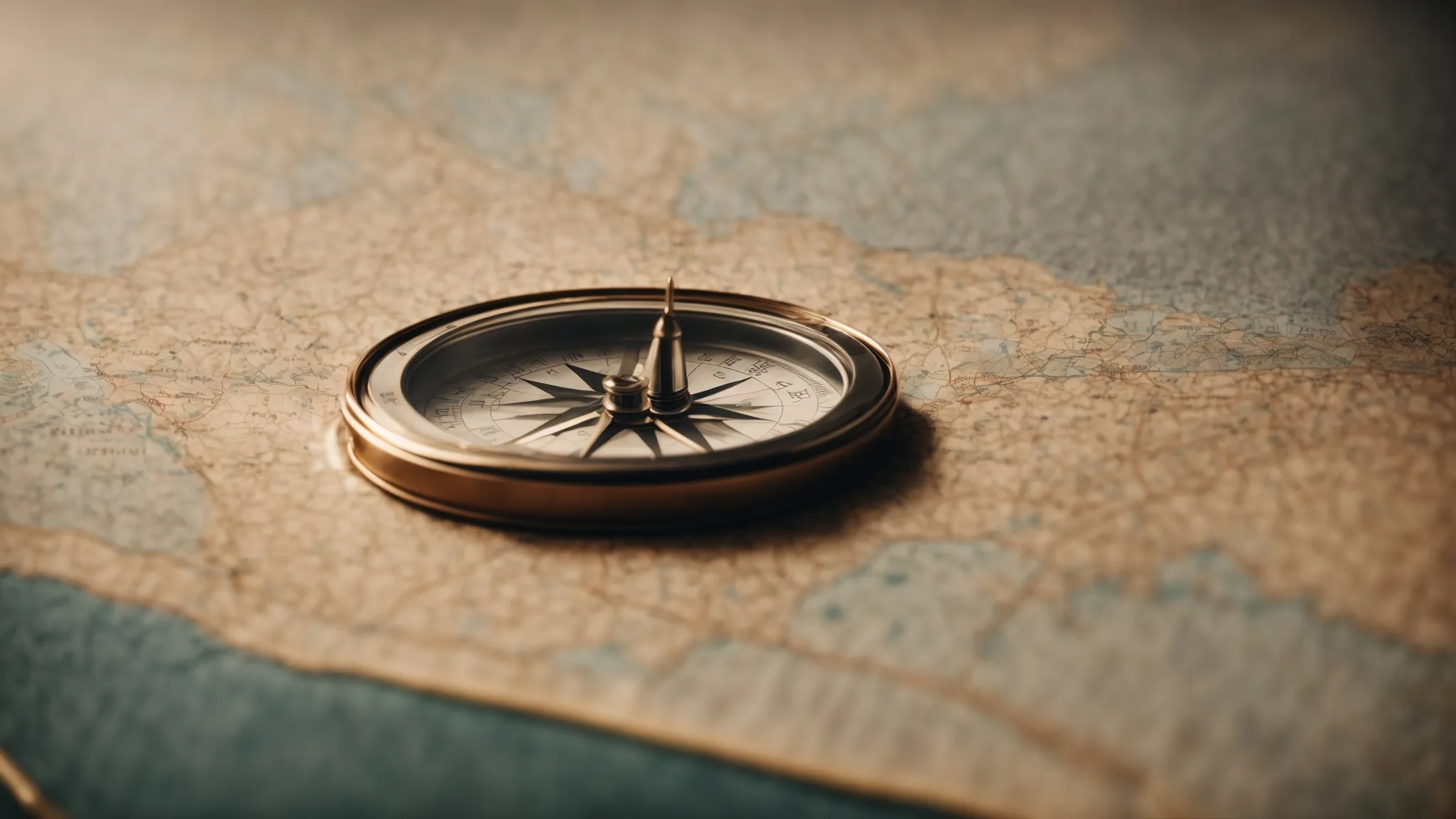 a compass lies on an open map under the soft light, symbolizing navigation and exploration.