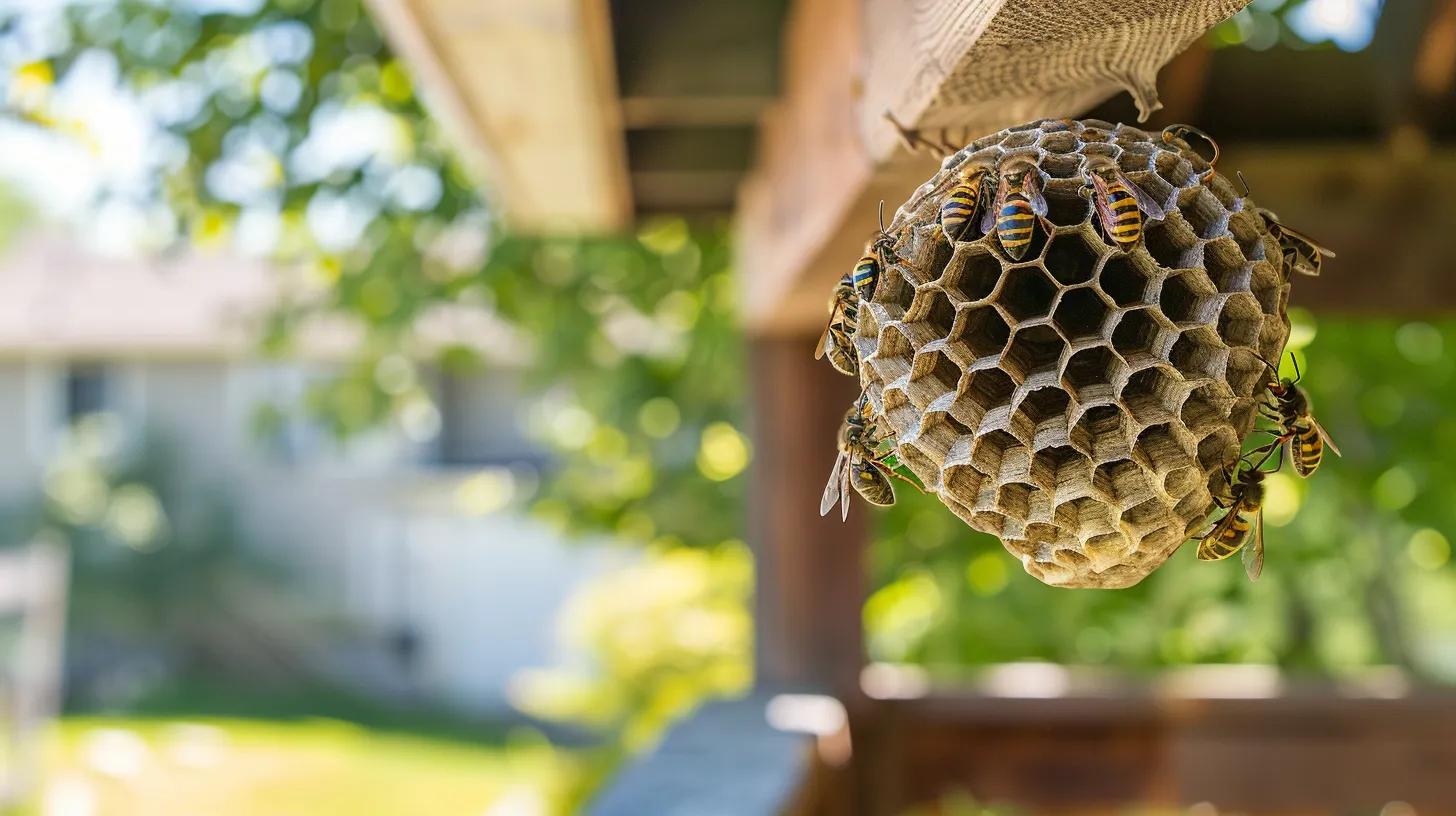Wasp nest hanging near a Winnipeg backyard patio