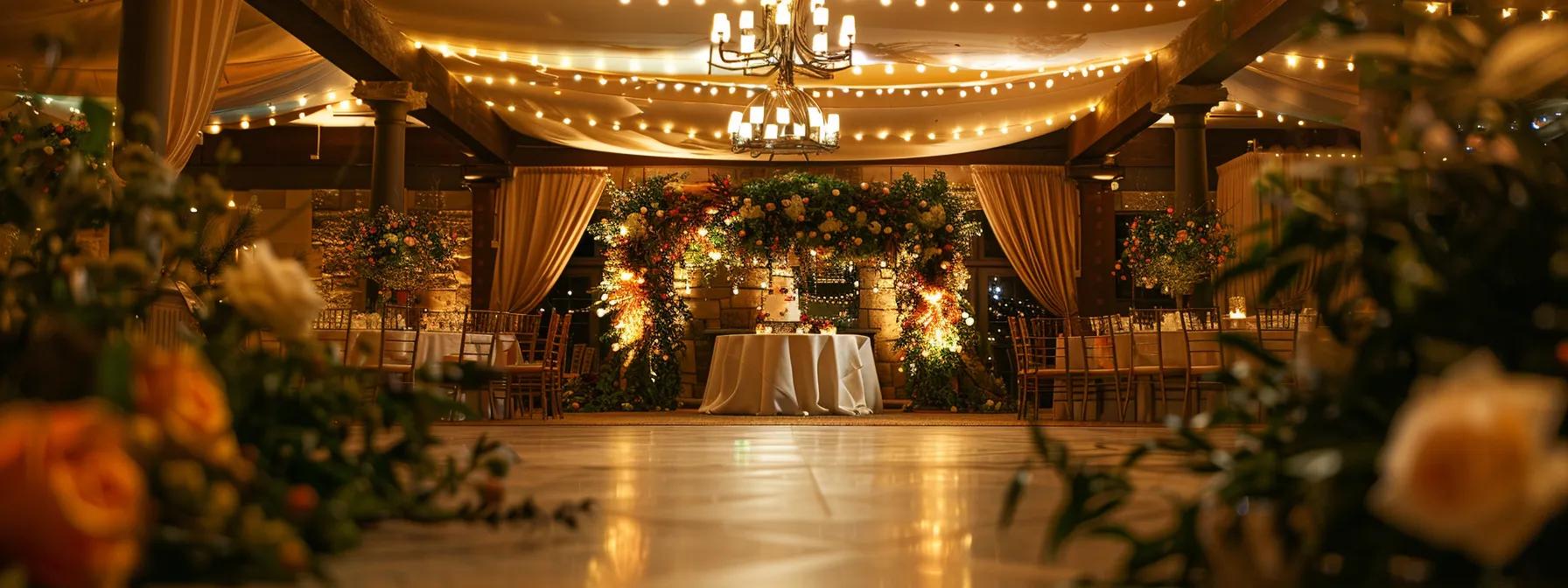 a beautifully arranged indoor wedding reception featuring elegant decor and personalized touches, illuminated by soft, ambient lighting, showcasing the unique charm and intimacy of an off-peak season celebration.