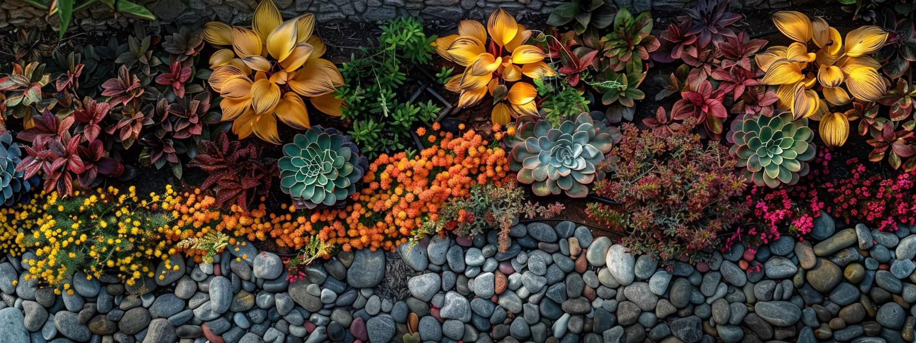 a beautifully arranged outdoor garden bed showcases a harmonious blend of vibrant native plants and artistic elements, such as custom paving stones and integrated lighting, all meticulously designed for visual appeal and sustainable growth. a beautifully arranged outdoor garden bed showcases a harmonious blend of vibrant native plants and artistic elements, such as custom paving stones and integrated lighting, all meticulously designed for visual appeal and sustainable growth.
