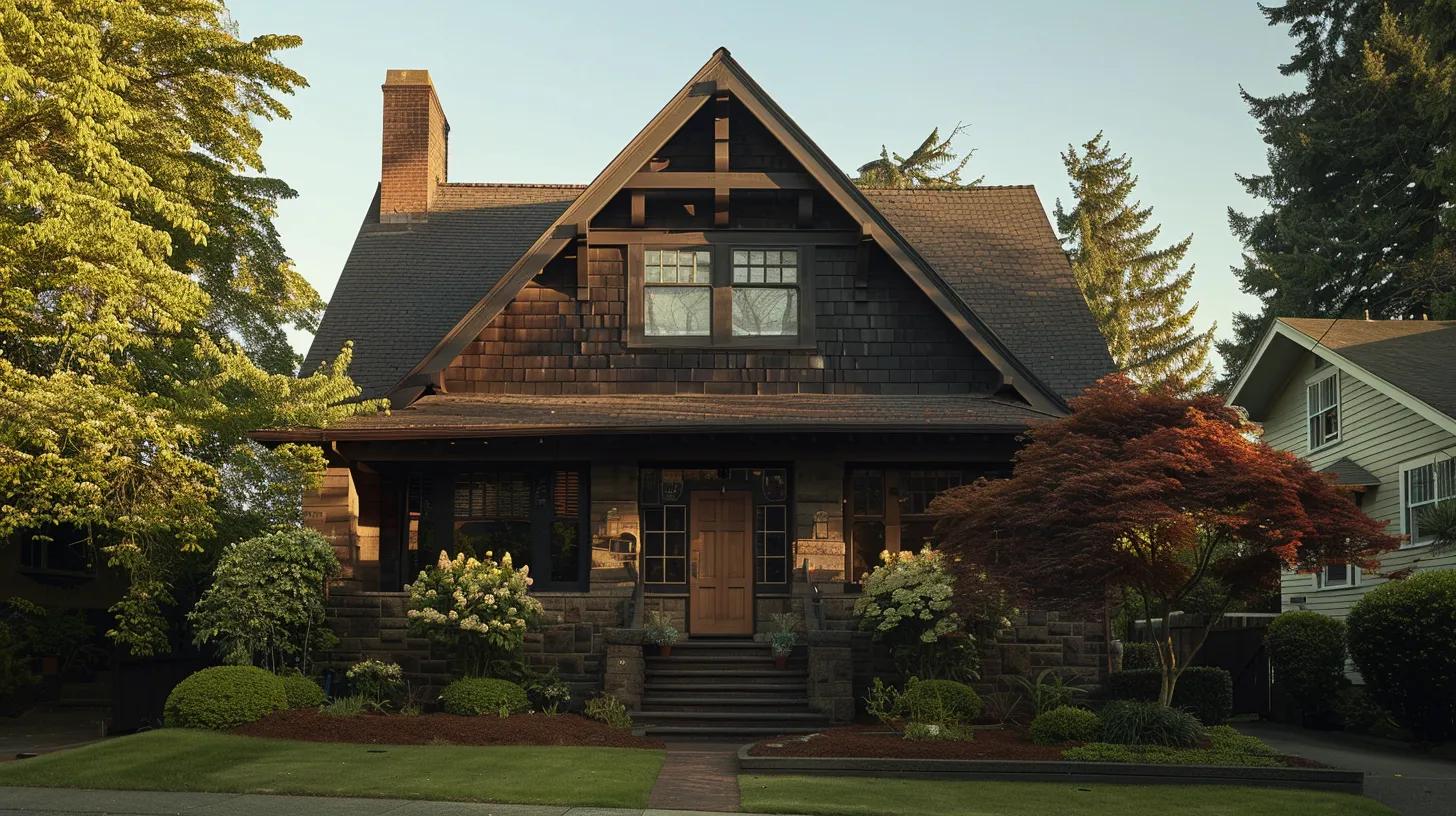 a beautifully crafted craftsman-style home stands proudly, showcasing rich wood accents, sturdy stonework, and a warm, inviting color palette, all bathed in soft, golden afternoon light. a beautifully crafted craftsman-style home stands proudly, showcasing rich wood accents, sturdy stonework, and a warm, inviting color palette, all bathed in soft, golden afternoon light.