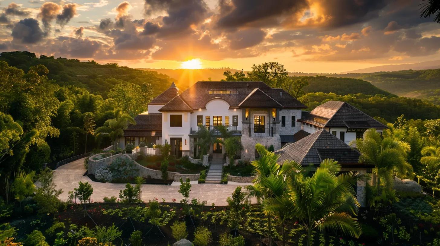 a beautifully crafted custom home stands proudly amidst a lush landscape, showcasing impeccable design and attention to detail, illuminated by golden sunlight that highlights its quality craftsmanship and inviting ambiance. a beautifully crafted custom home stands proudly amidst a lush landscape, showcasing impeccable design and attention to detail, illuminated by golden sunlight that highlights its quality craftsmanship and inviting ambiance.