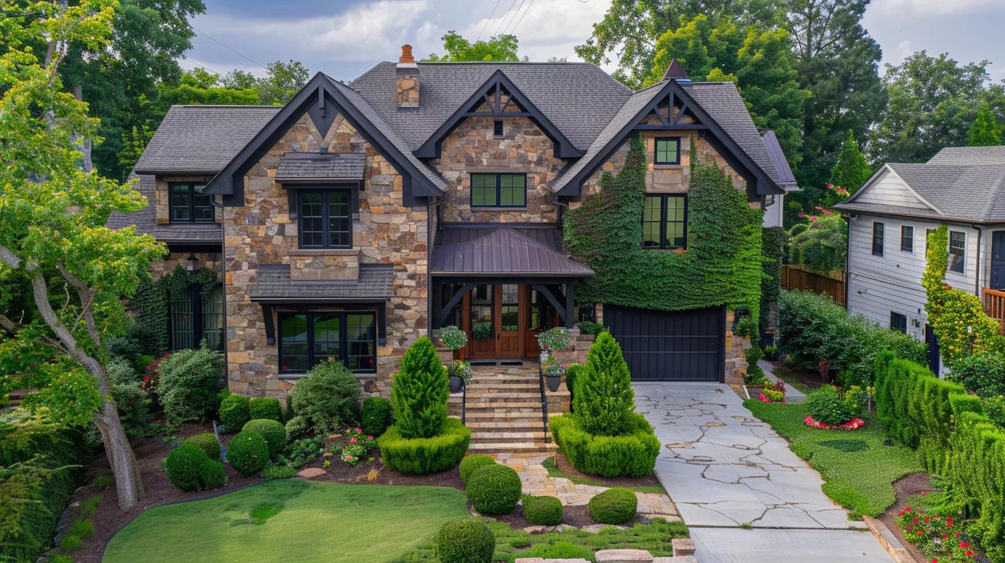 a beautifully designed chattanooga home is showcased, featuring elegant landscaping elements like thoughtfully arranged stone pathways and vibrant flower beds that enhance the architecture against a polished urban backdrop. a beautifully designed chattanooga home is showcased, featuring elegant landscaping elements like thoughtfully arranged stone pathways and vibrant flower beds that enhance the architecture against a polished urban backdrop.