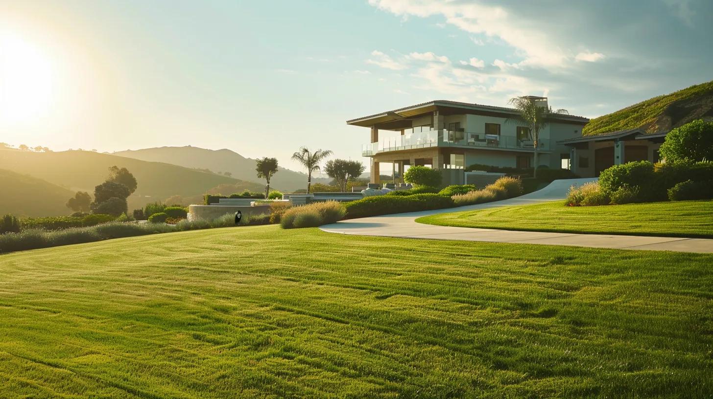 a beautifully designed custom home stands proudly on a sunlit hillside, its unique architecture and vibrant landscaping contrasting sharply with a traditional house in the background, highlighting the theme of the value and investment in personalized living spaces. a beautifully designed custom home stands proudly on a sunlit hillside, its unique architecture and vibrant landscaping contrasting sharply with a traditional house in the background, highlighting the theme of the value and investment in personalized living spaces.