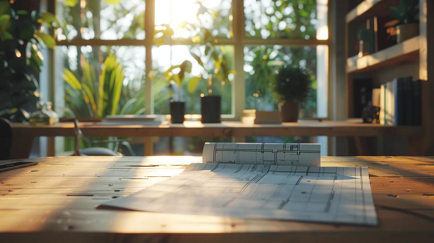a beautifully detailed architectural blueprint sprawls across a stylish wooden desk, illuminated by soft natural light filtering through a nearby window, symbolizing the thoughtful design phase of a custom home building project. a beautifully detailed architectural blueprint sprawls across a stylish wooden desk, illuminated by soft natural light filtering through a nearby window, symbolizing the thoughtful design phase of a custom home building project.