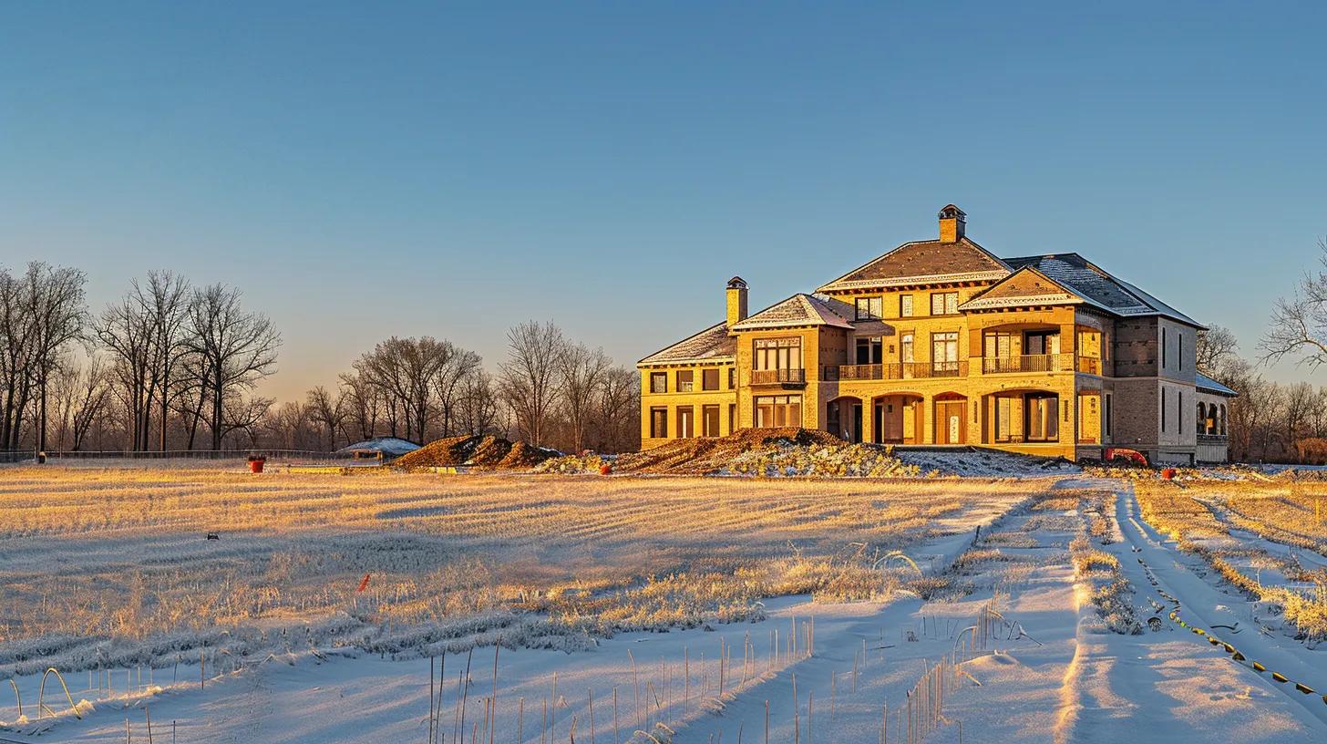 a beautifully framed custom home under construction stands majestically against a clear blue sky, showcasing its structured phases from site preparation to elegant finishing details, bathed in warm, golden sunlight. a beautifully framed custom home under construction stands majestically against a clear blue sky, showcasing its structured phases from site preparation to elegant finishing details, bathed in warm, golden sunlight.