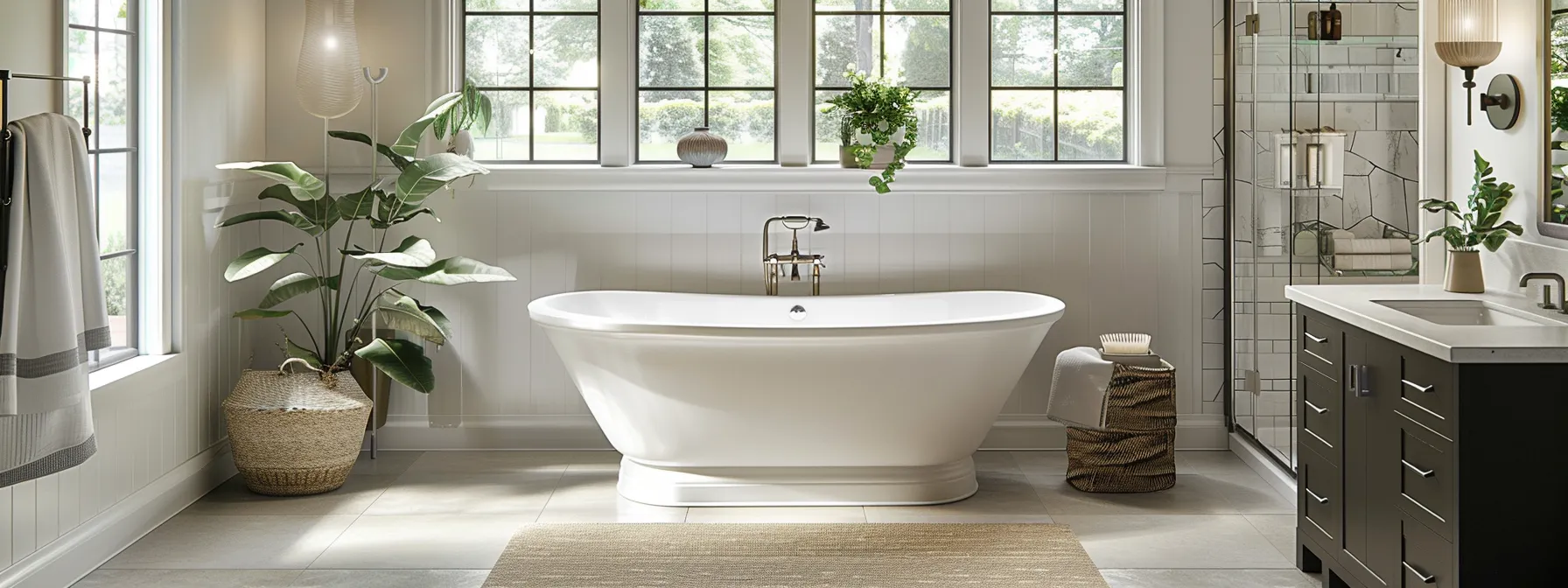 a beautifully renovated bathroom showcases sleek, modern fixtures and customized design elements, bathed in soft, natural light that highlights the quality materials and craftsmanship, inviting a sense of tranquility and elegance. a beautifully renovated bathroom showcases sleek, modern fixtures and customized design elements, bathed in soft, natural light that highlights the quality materials and craftsmanship, inviting a sense of tranquility and elegance.